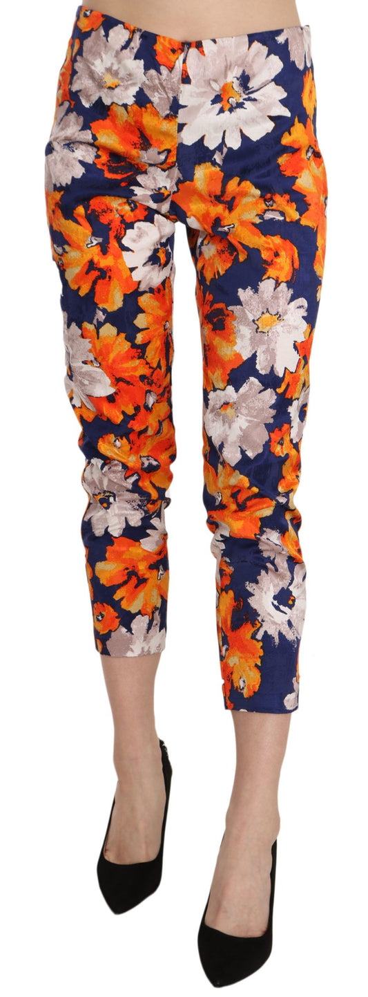 Pantalon slim skinny bleu à imprimé floral LANACAPRINA