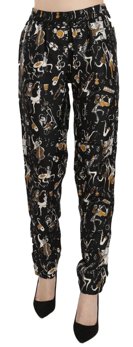 Pantalon fuselé taille haute imprimé Jazz Club noir Dolce &amp; Gabbana