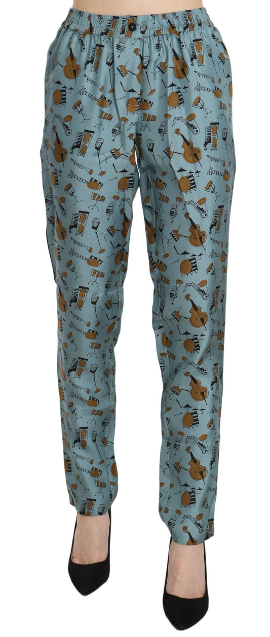 Pantalon fuselé bleu à imprimé instruments de musique Dolce &amp; Gabbana