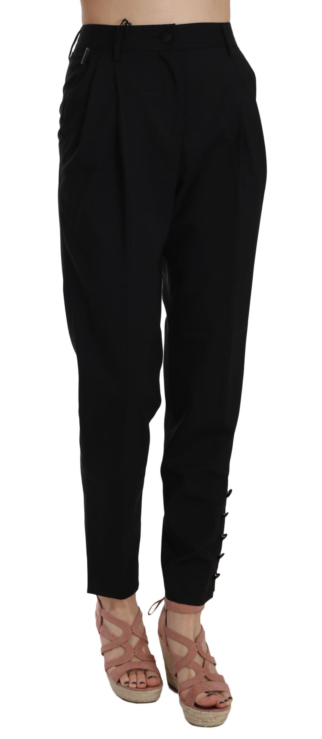 Pantalon fuselé plissé à boutons noirs Dolce &amp; Gabbana