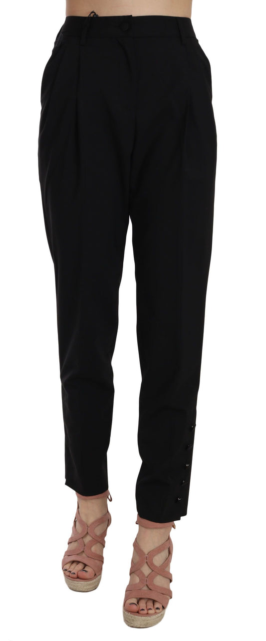 Pantalon fuselé plissé à boutons noirs Dolce &amp; Gabbana
