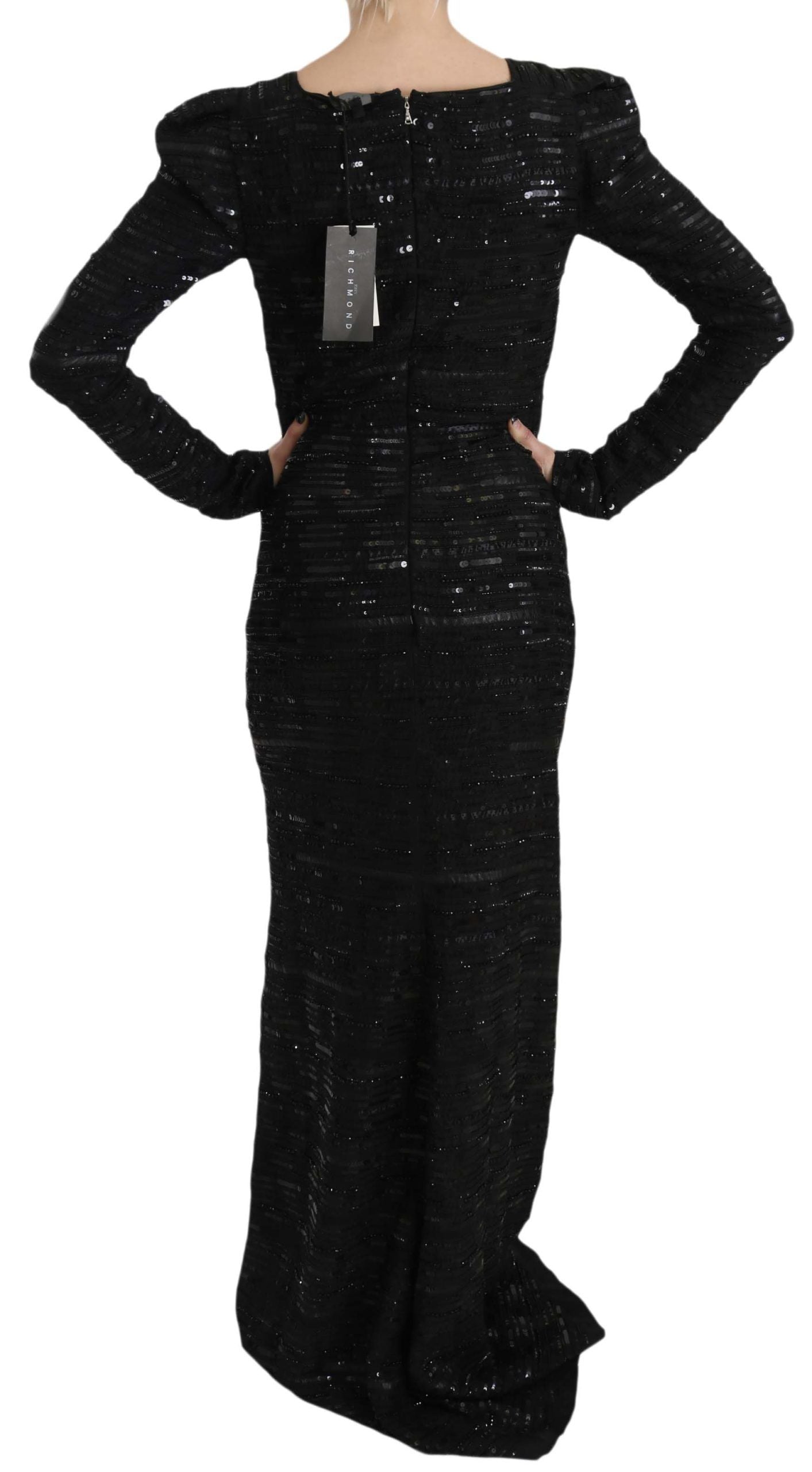Robe longue en soie noire à paillettes John Richmond