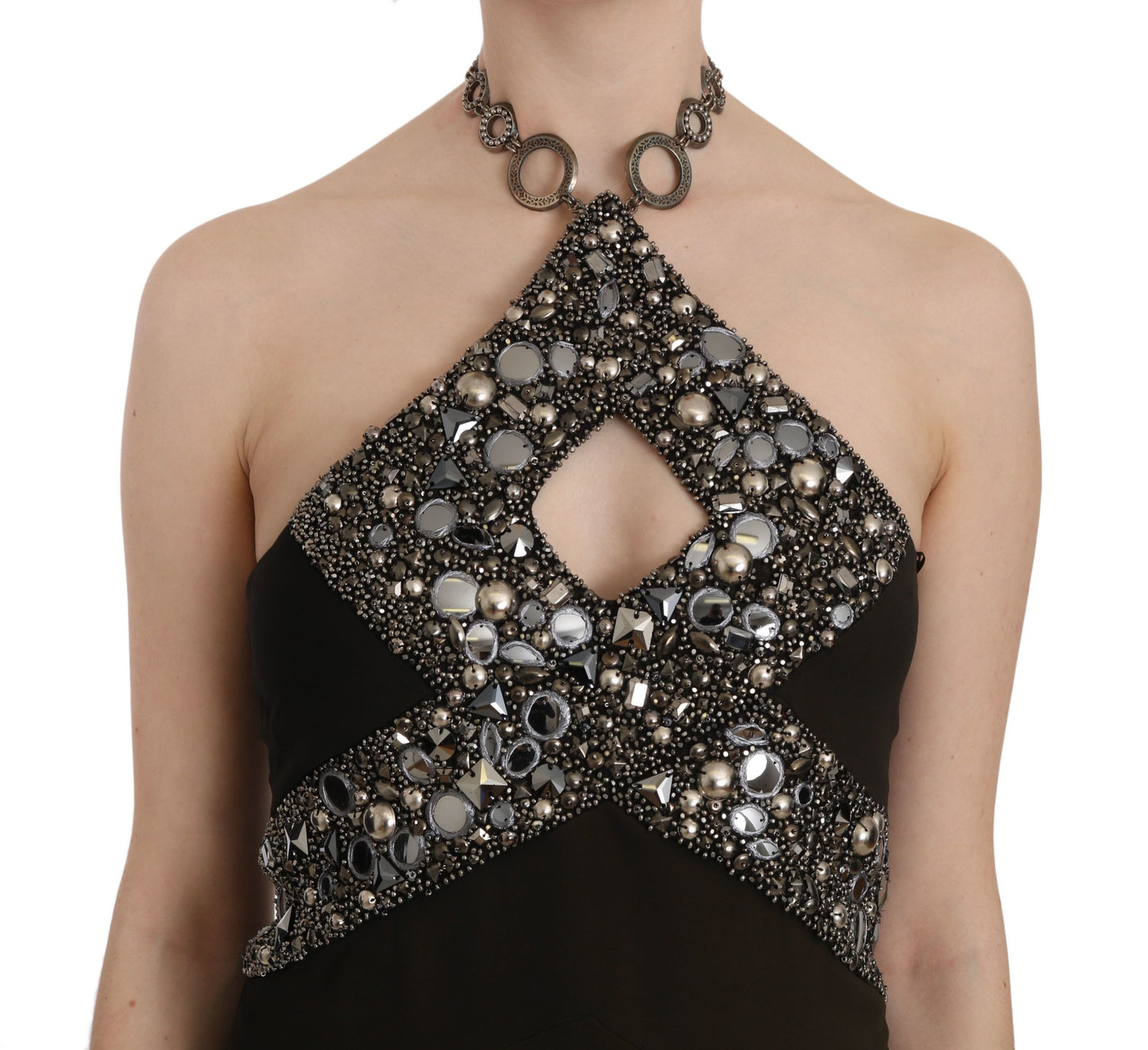 Robe courte droite extensible noire à paillettes John Richmond