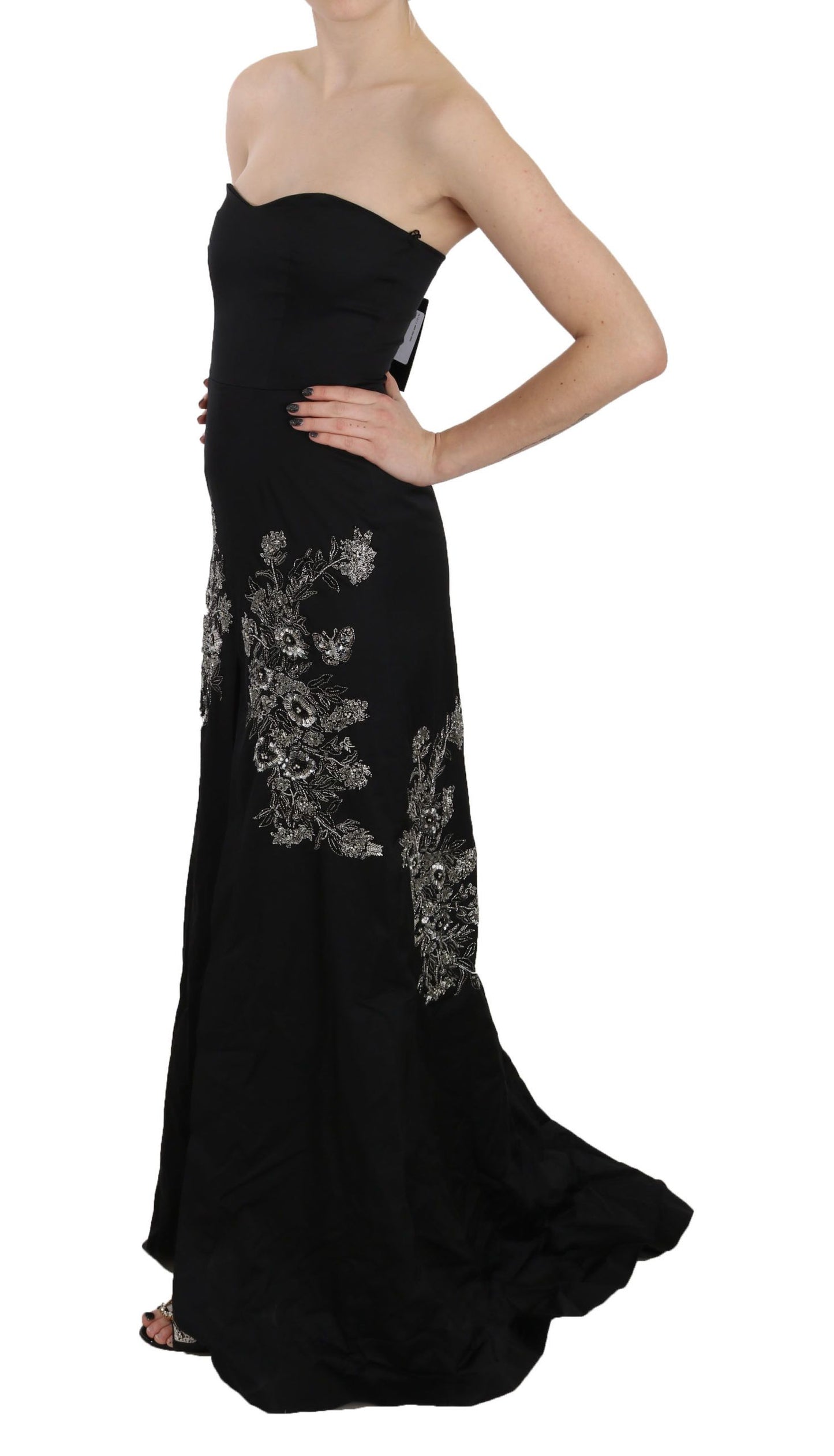 Robe de bal évasée noire à paillettes John Richmond