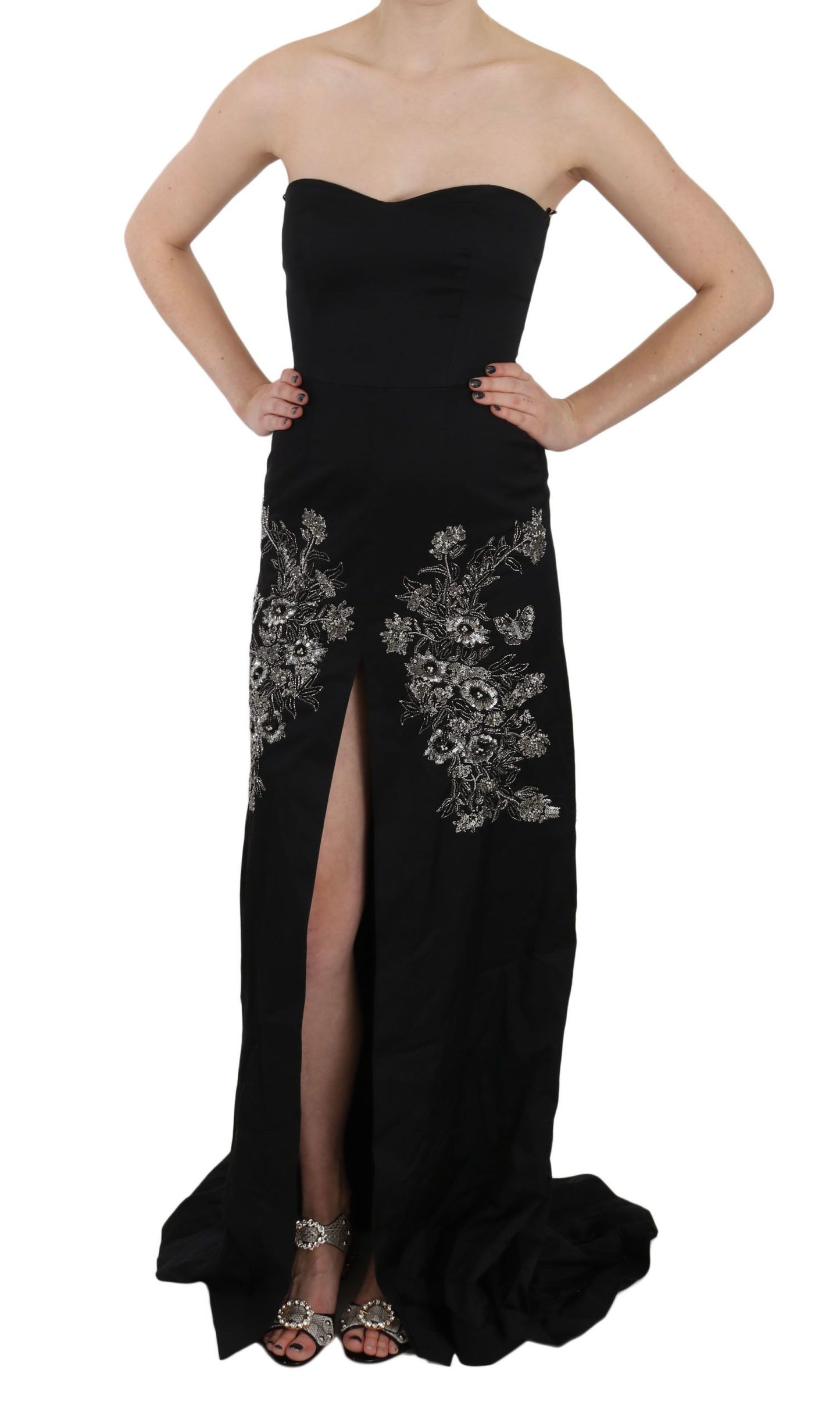 Robe de bal évasée noire à paillettes John Richmond