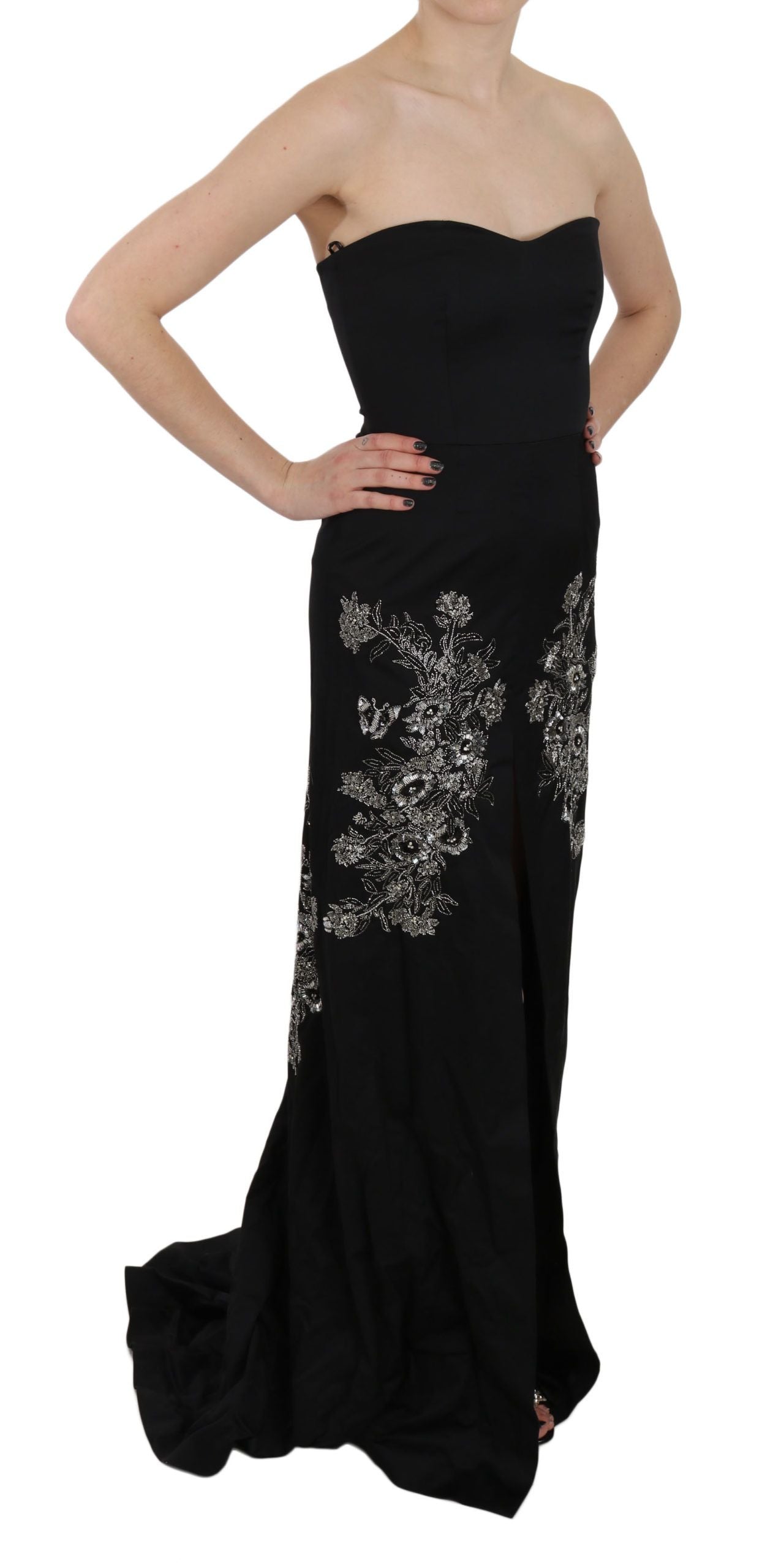 Robe de bal évasée noire à paillettes John Richmond