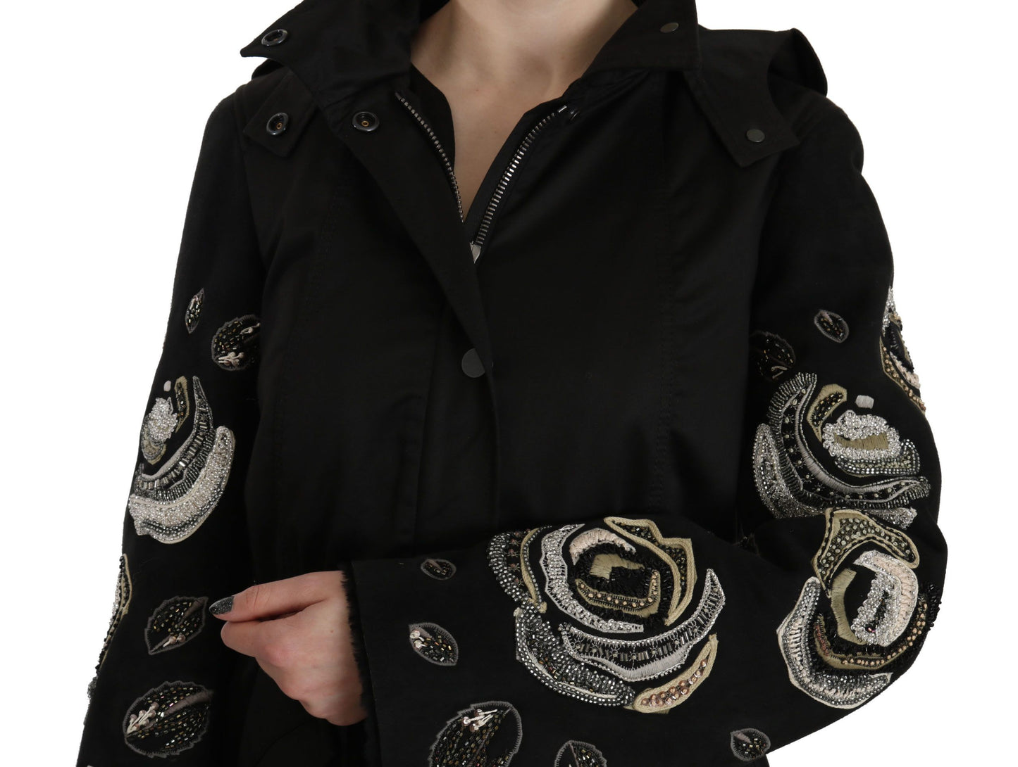 Manteau veste à capuche à paillettes florales et perles John Richmond
