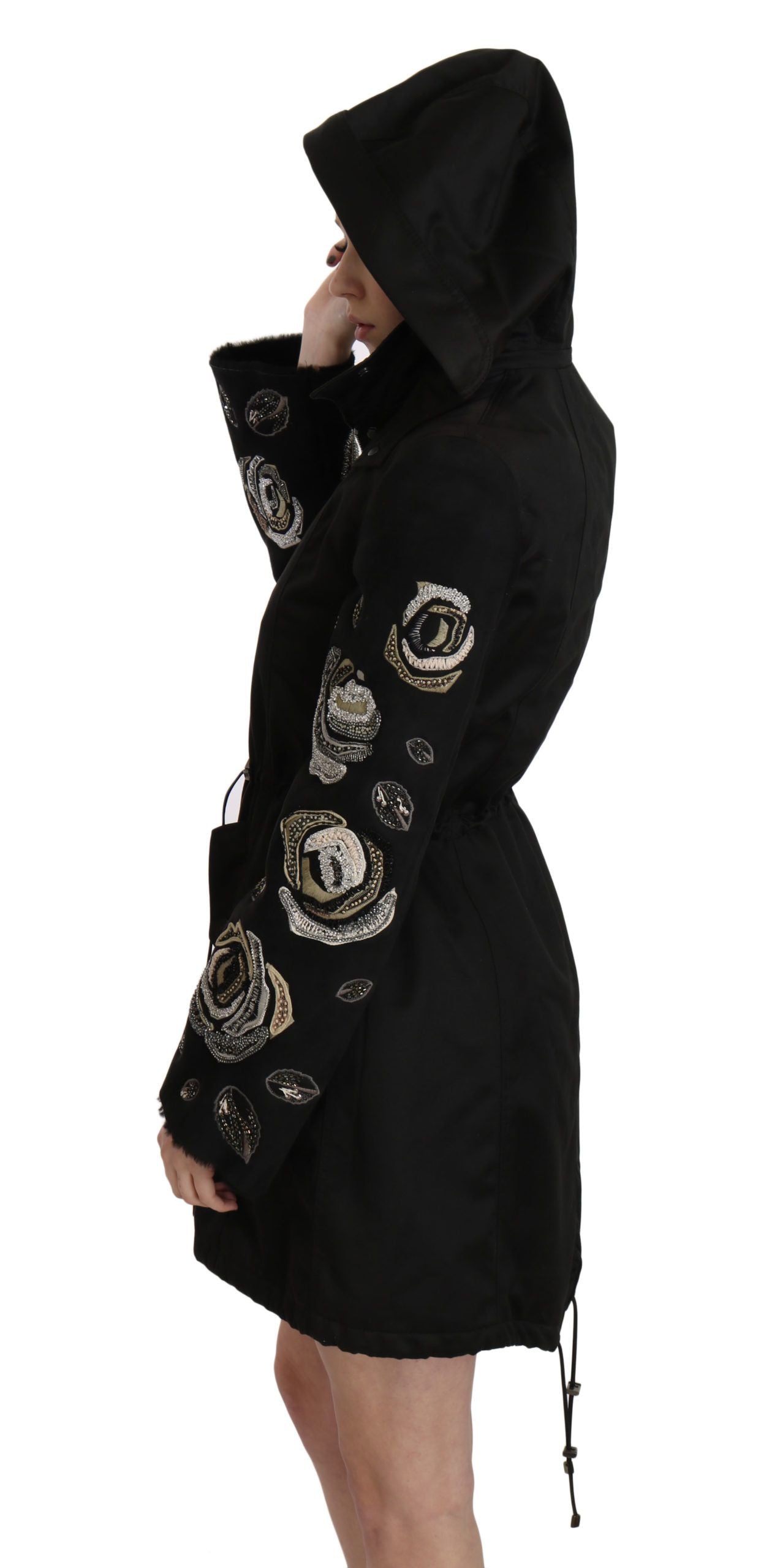 Manteau veste à capuche à paillettes florales et perles John Richmond