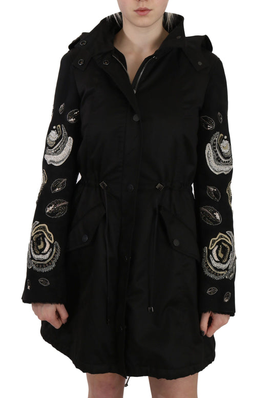 Manteau veste à capuche à paillettes florales et perles John Richmond