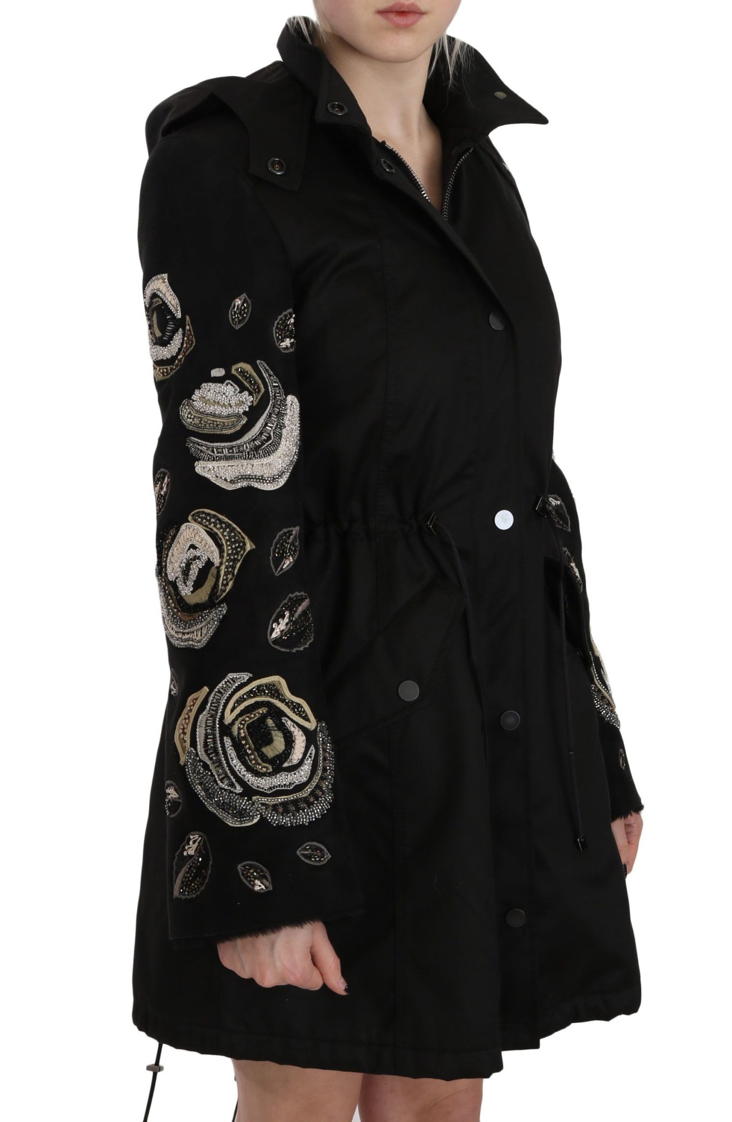 Manteau veste à capuche à paillettes florales et perles John Richmond