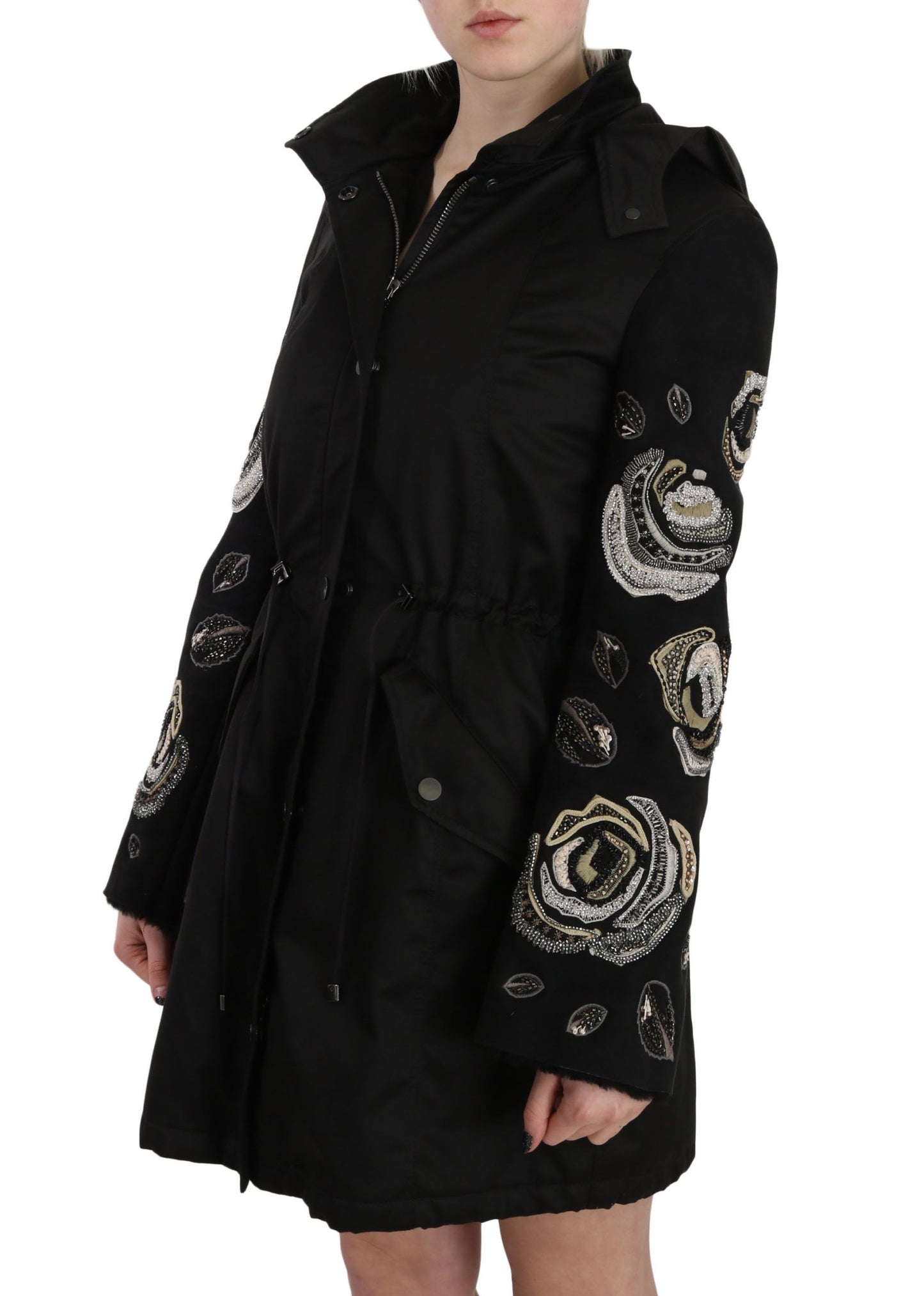 Manteau veste à capuche à paillettes florales et perles John Richmond