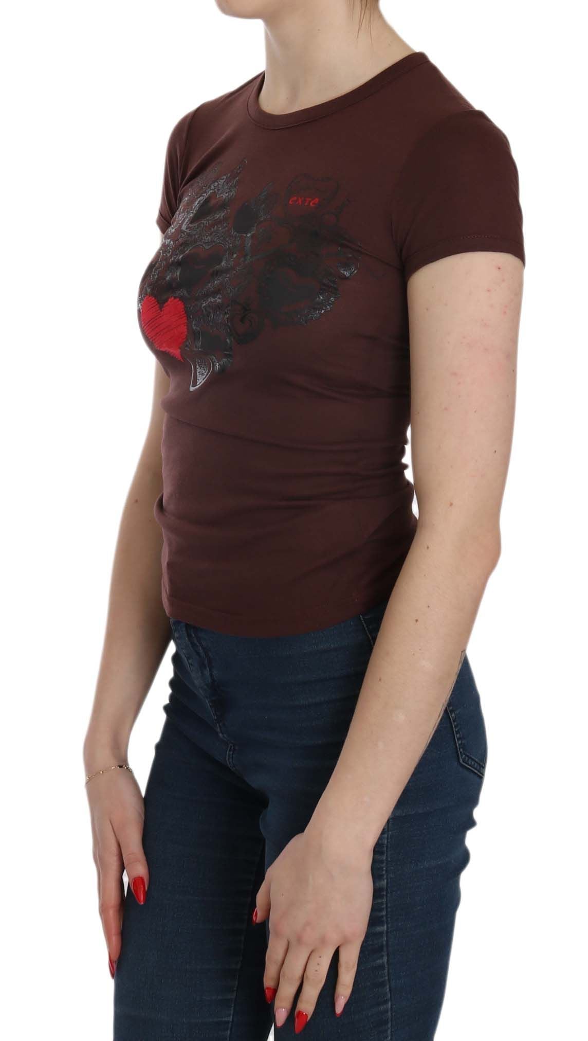 Exte Braune Herzen Kurzarm Lässiges T-Shirt Top