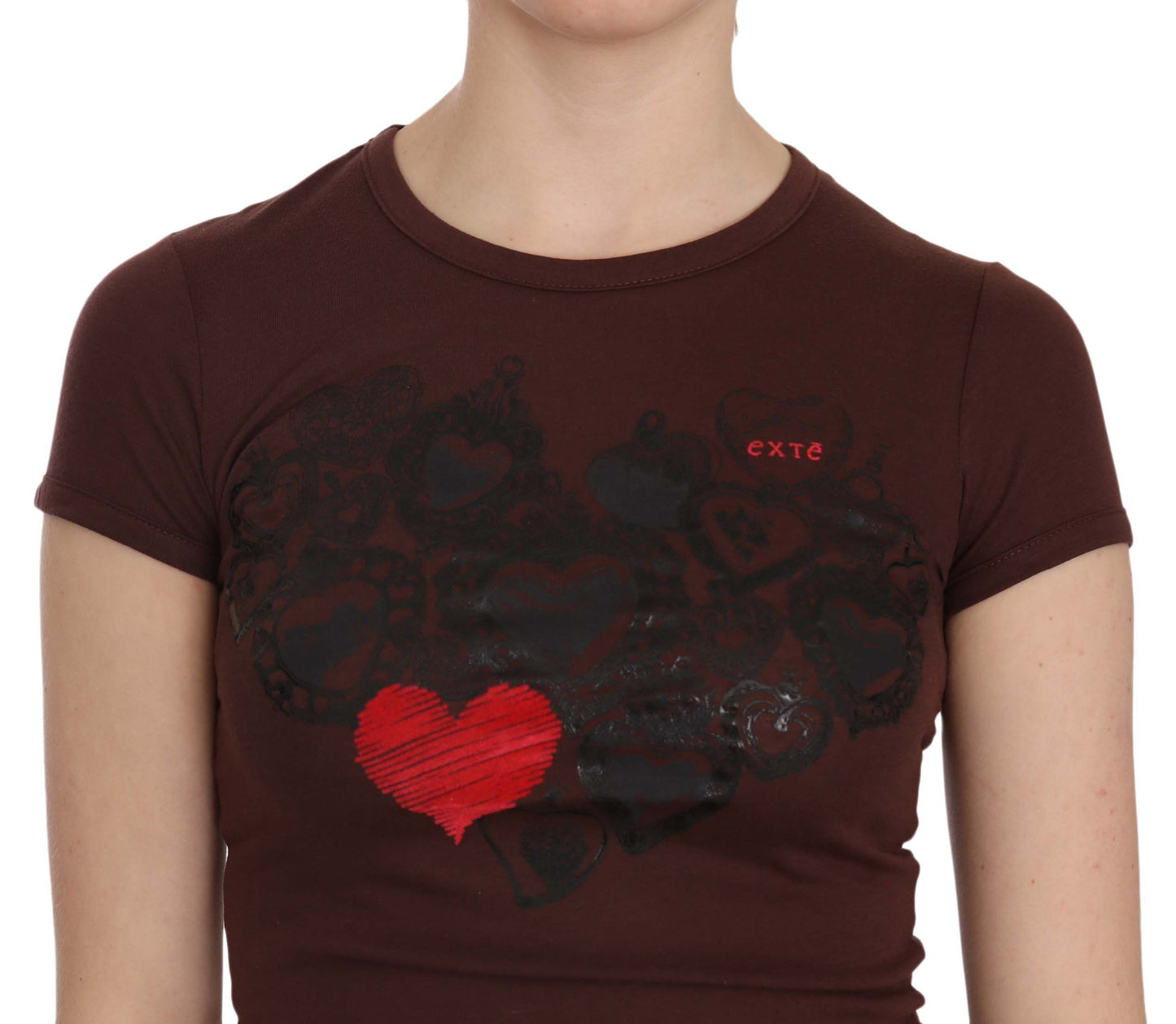 Exte Braune Herzen Kurzarm Lässiges T-Shirt Top