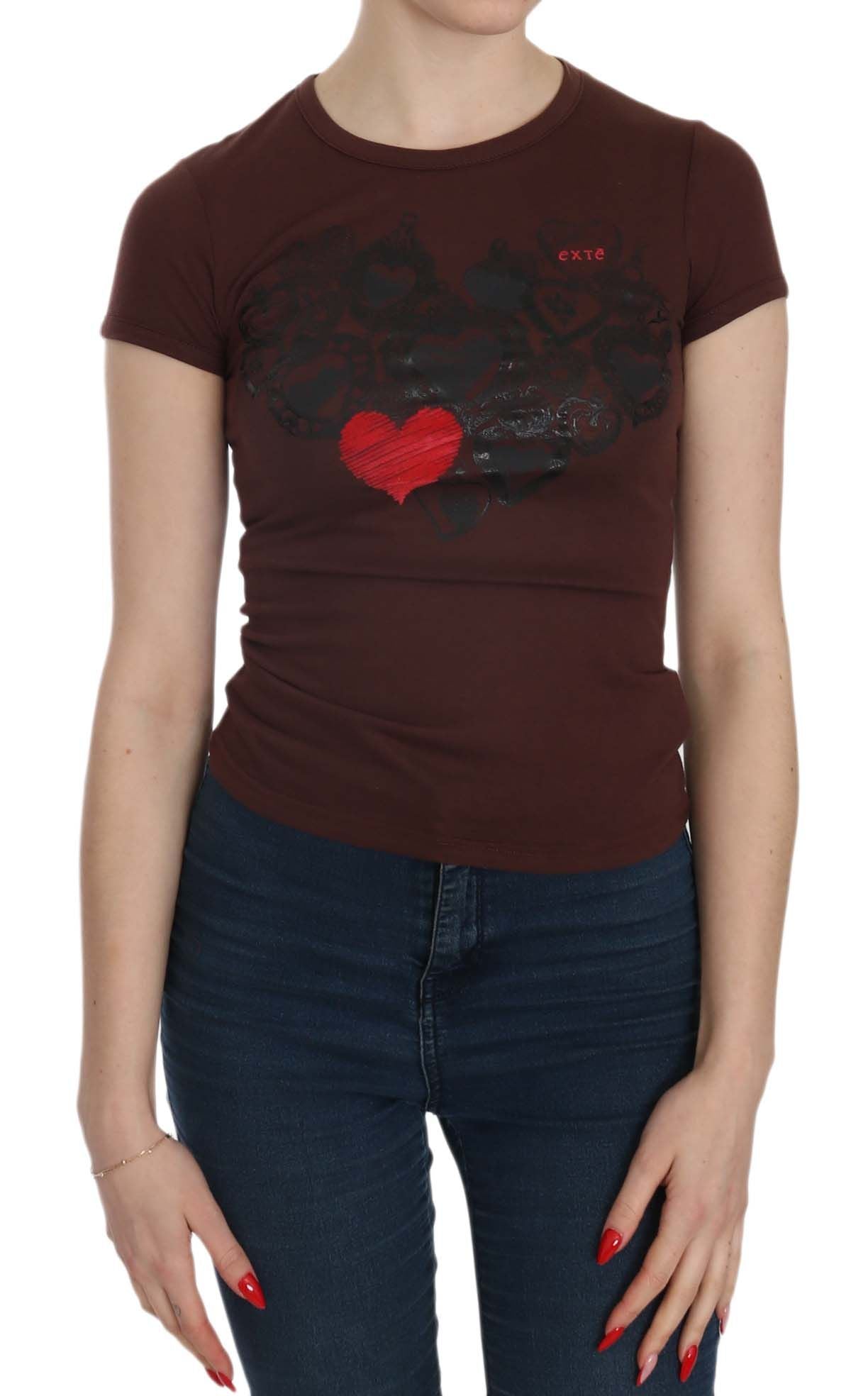 Exte Braune Herzen Kurzarm Lässiges T-Shirt Top