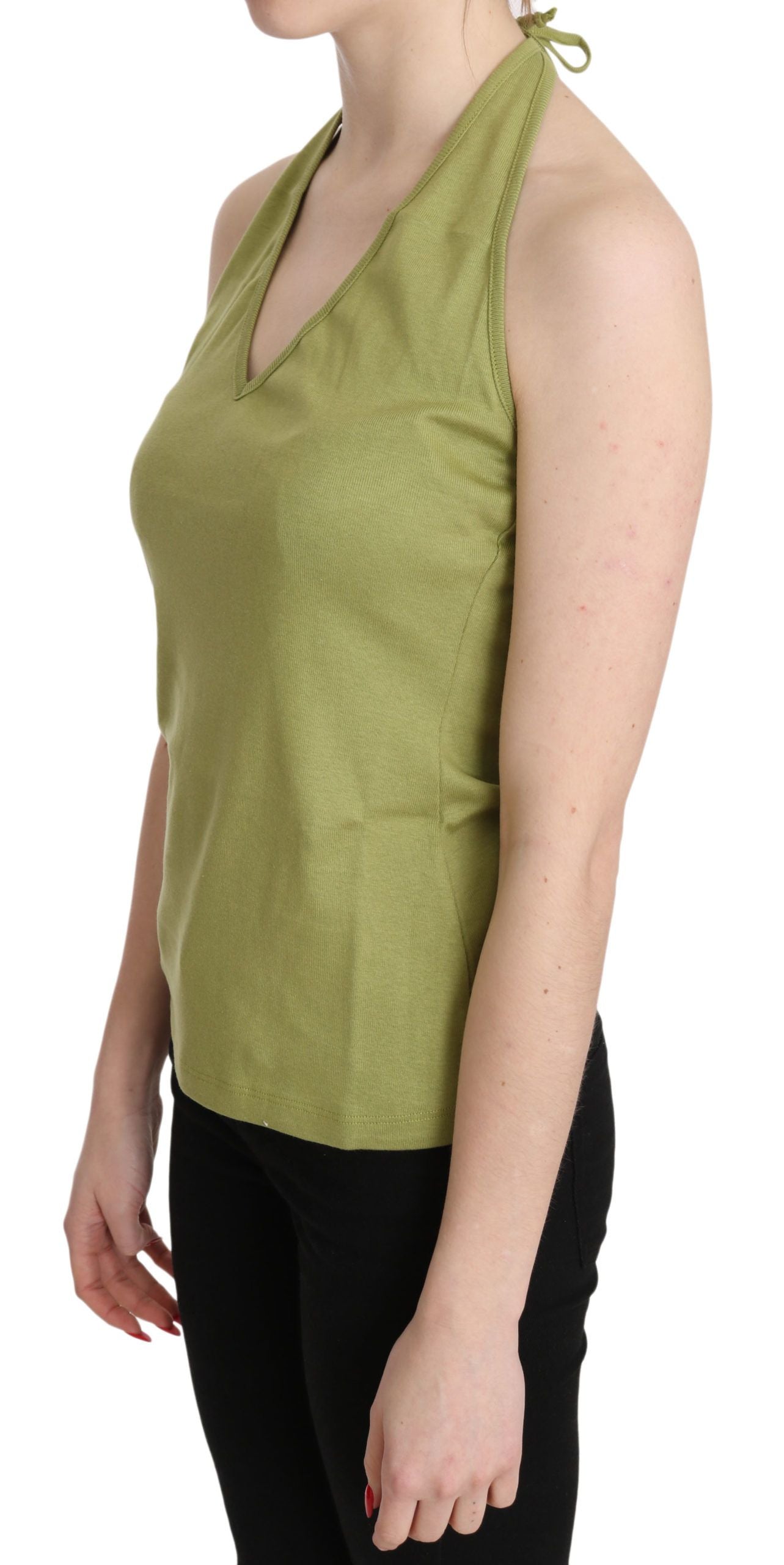 GF Ferre – Grüne Neckholder-Bluse aus Baumwolle, ärmellos, lässig