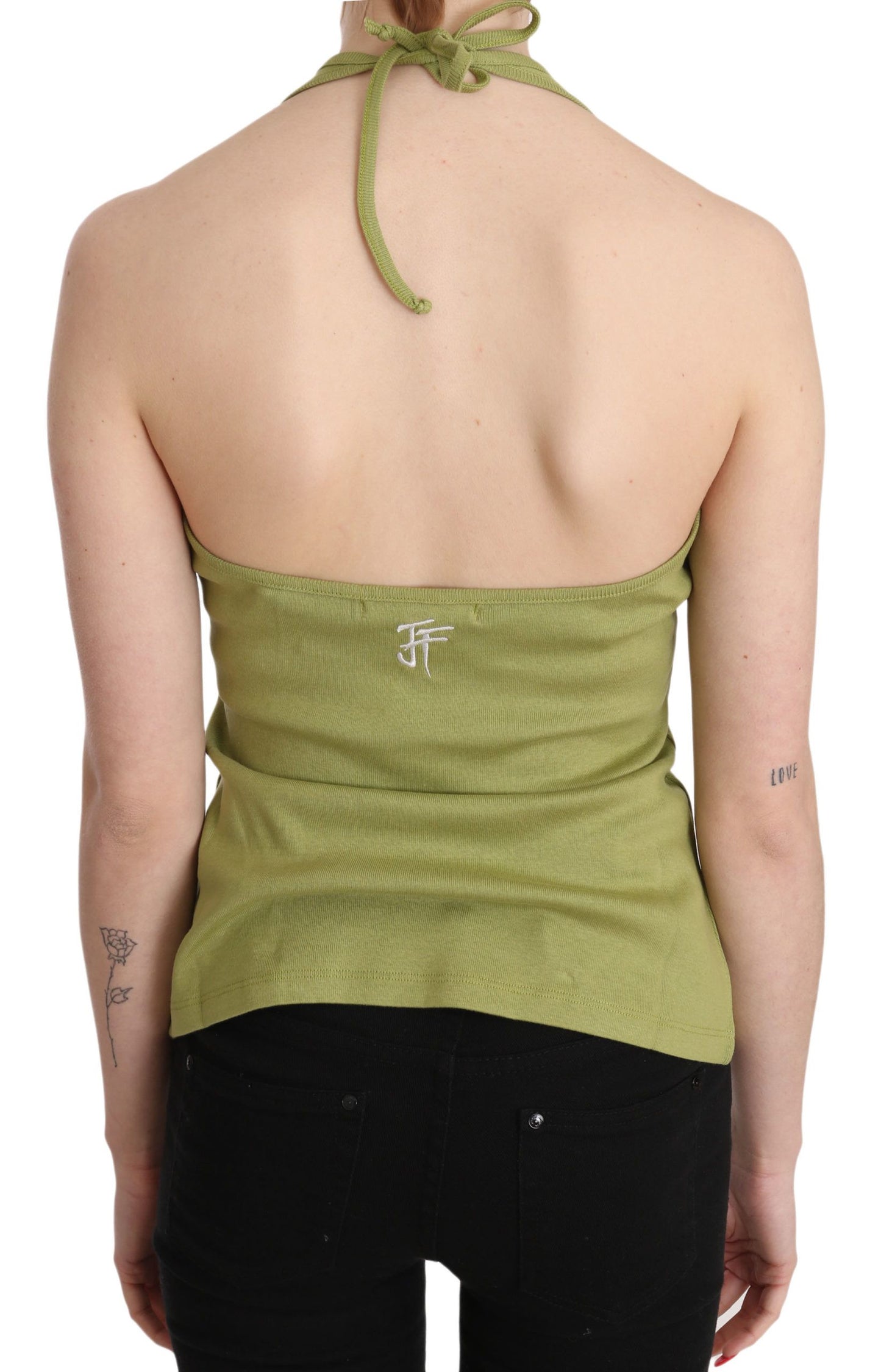 GF Ferre – Grüne Neckholder-Bluse aus Baumwolle, ärmellos, lässig