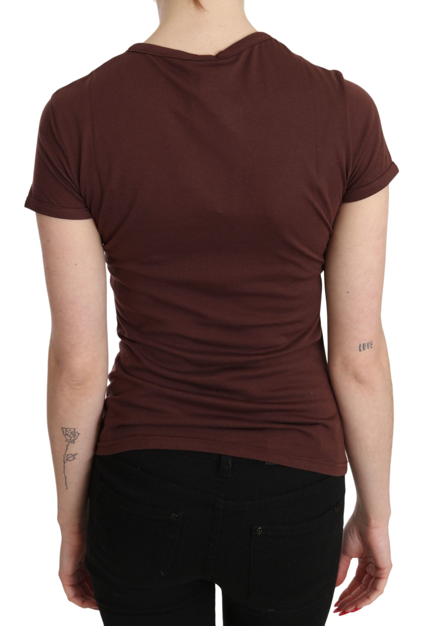 Exte Braunes T-Shirt mit Rundhalsausschnitt und Herzen-Print