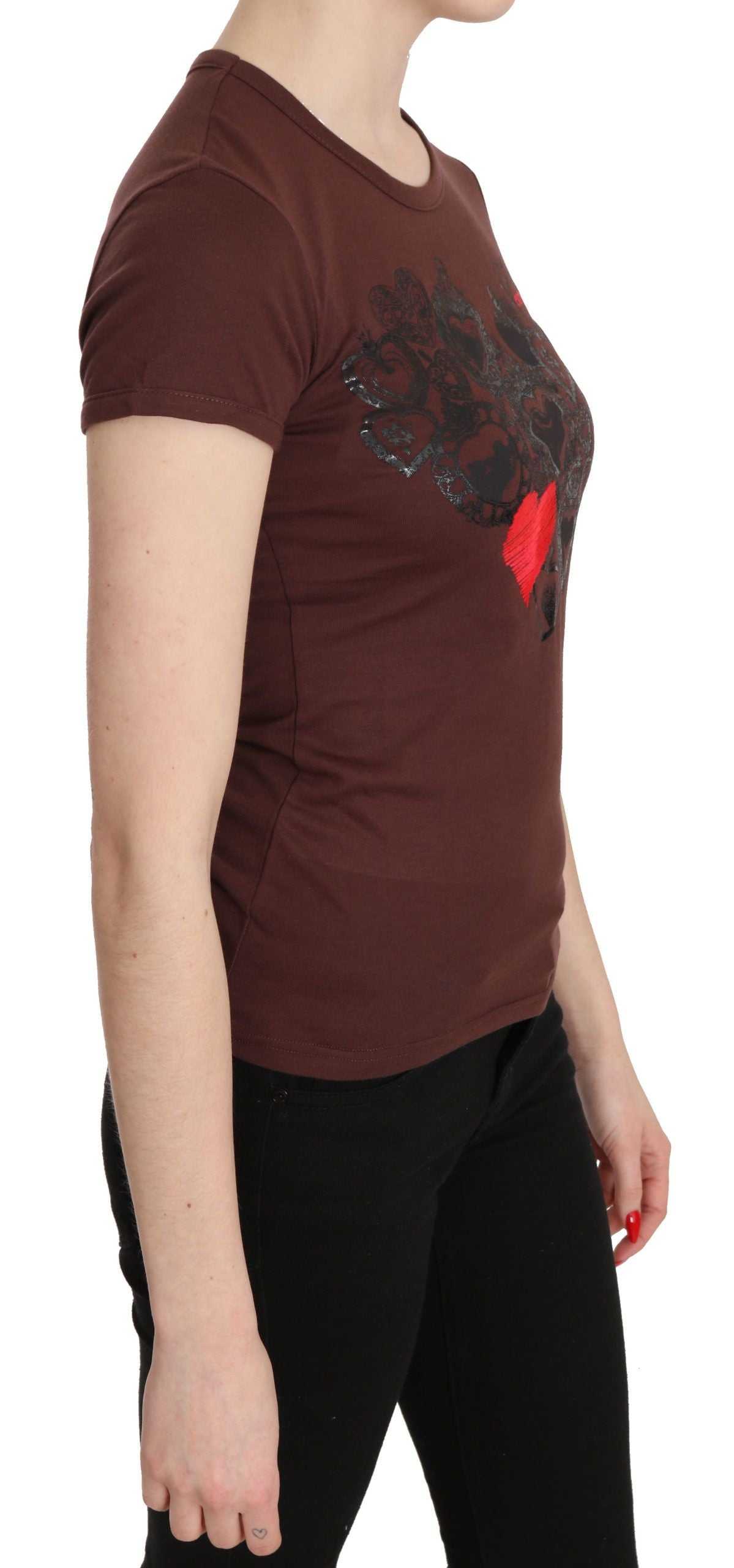 Exte Braunes T-Shirt mit Rundhalsausschnitt und Herzen-Print