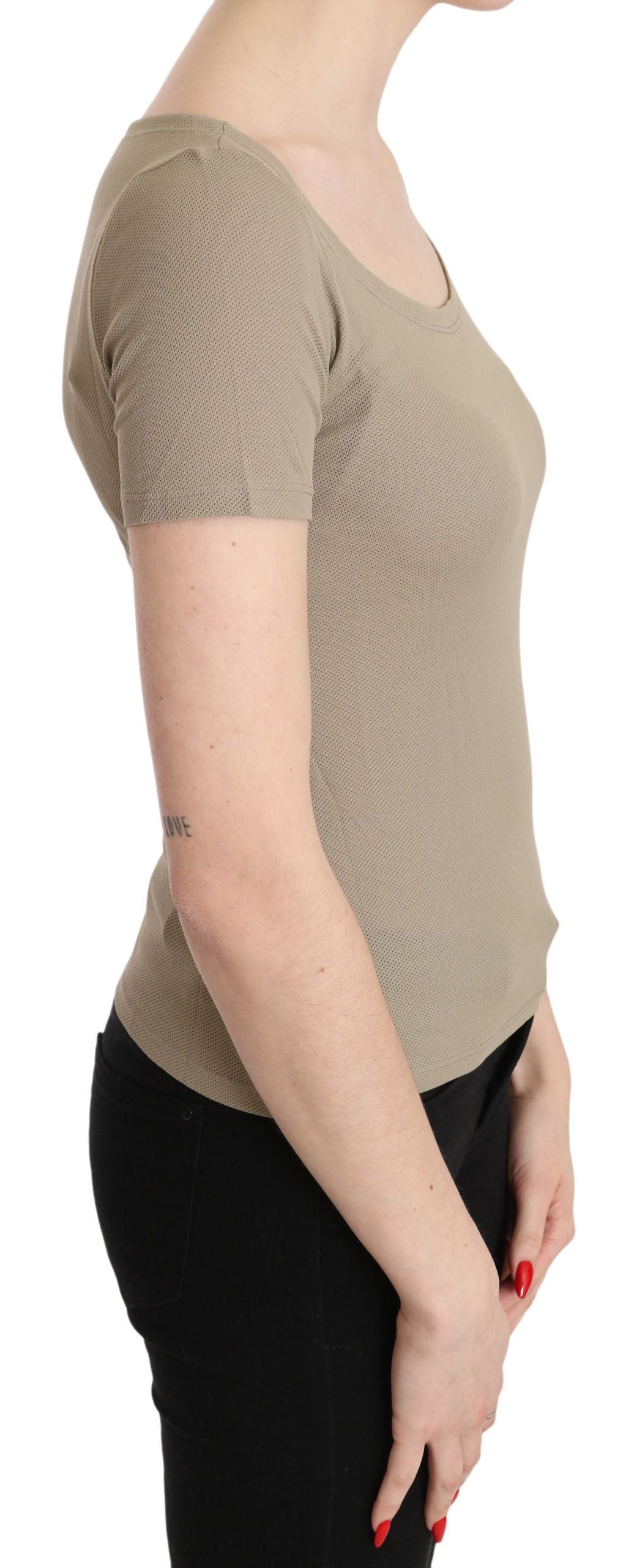 GF Ferre – Graue, kurzärmlige Tanktop-Bluse aus 100 % Nylon