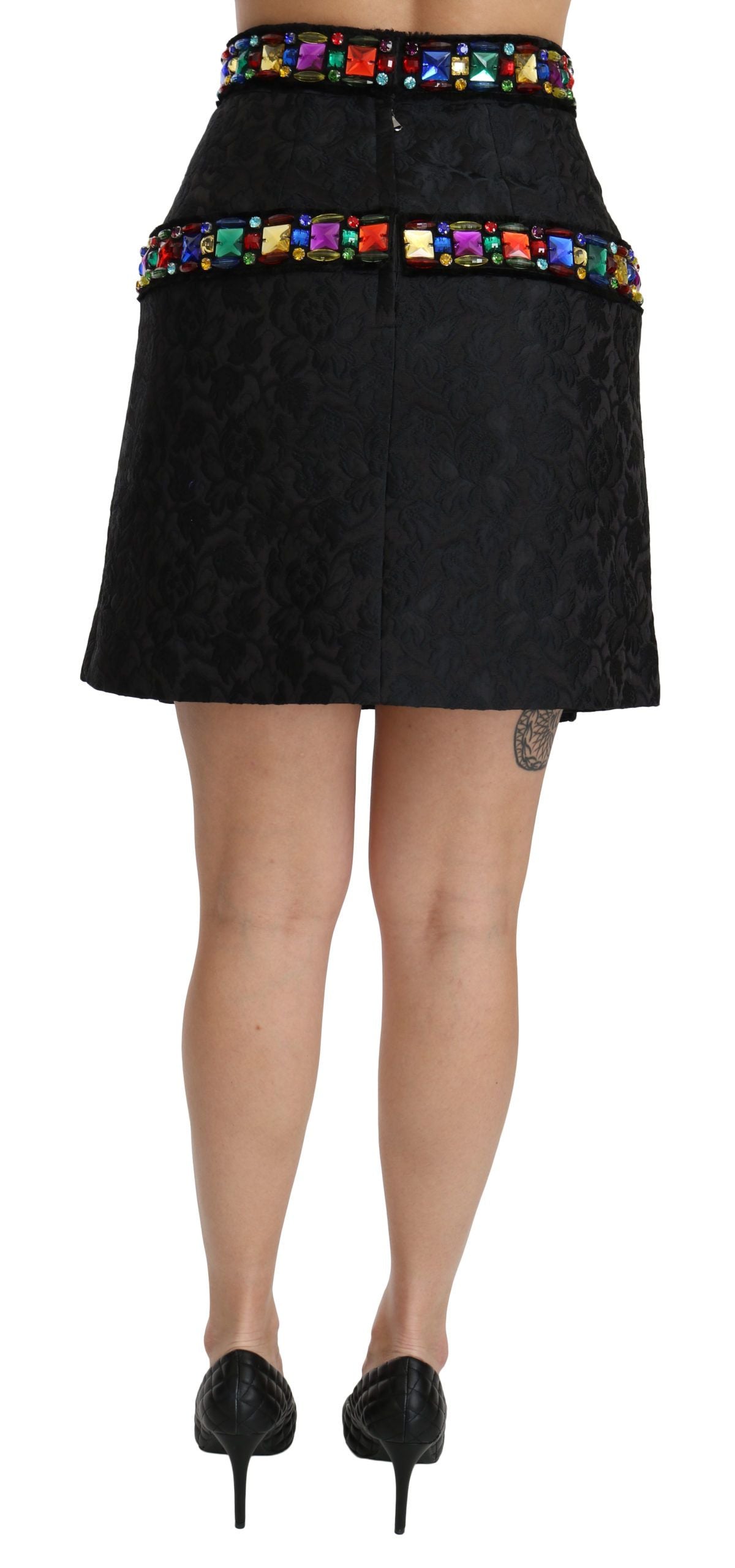 Jupe taille haute noire ornée de cristaux Dolce &amp; Gabbana