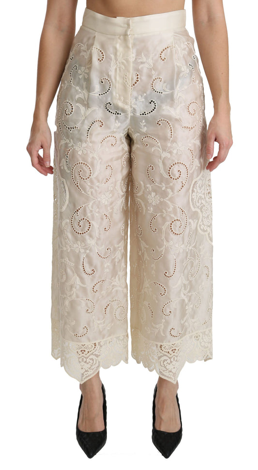 Pantalon court taille haute en dentelle crème Dolce &amp; Gabbana