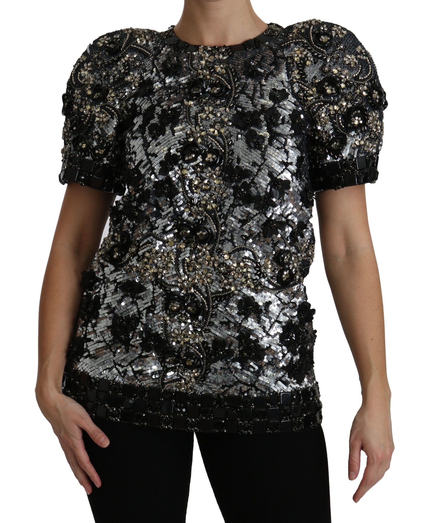 Chemisier noir à paillettes et cristaux Dolce &amp; Gabbana