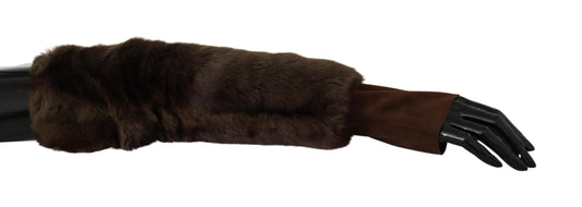 Gants en fourrure marron Dolce &amp; Gabbana, longueur coude, sans doigts