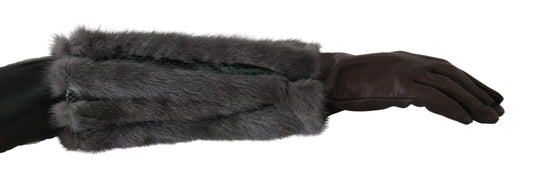Gants mi-longs en cuir et fourrure marron Dolce &amp; Gabbana