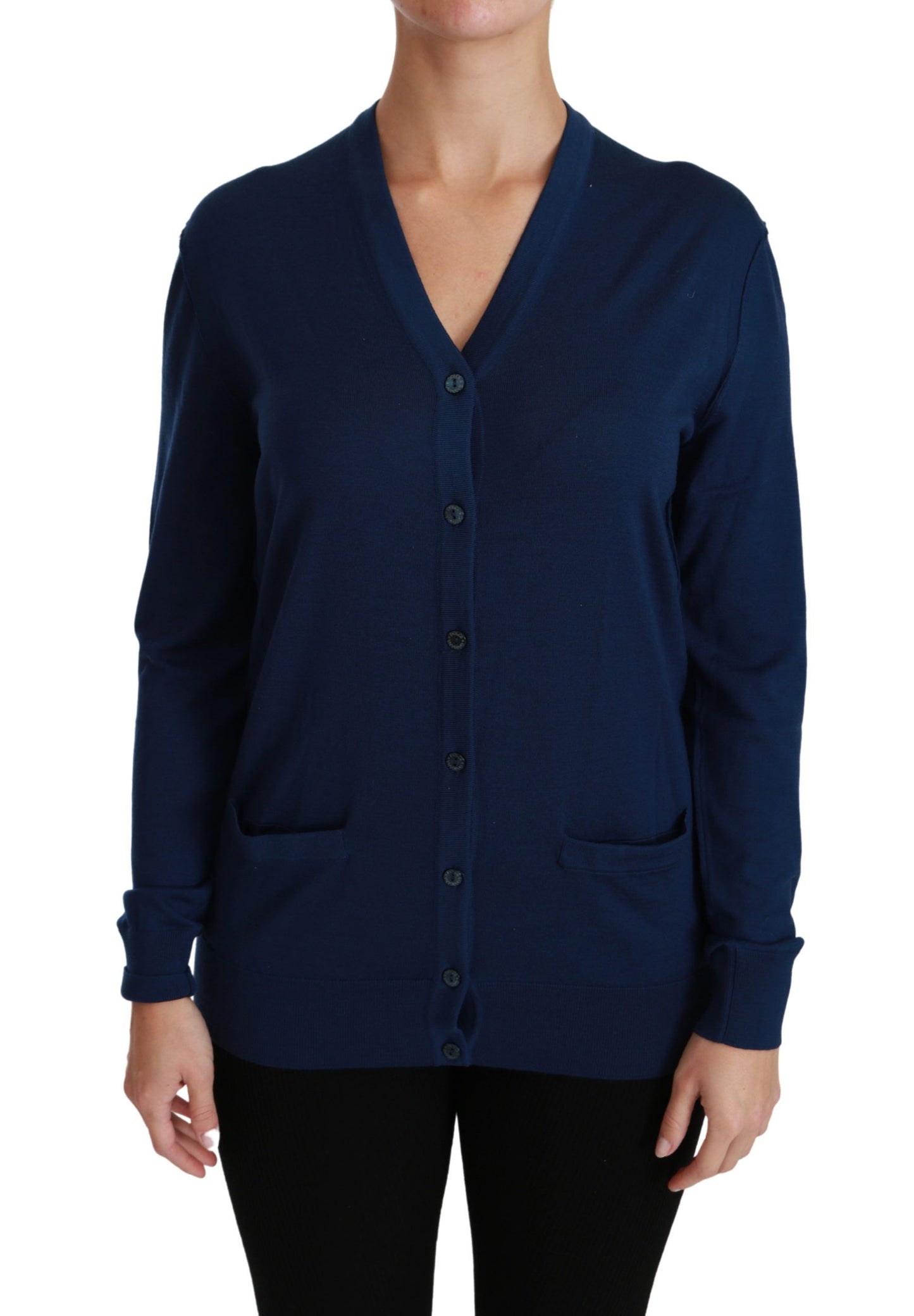 Pull en laine vierge à boutons bleus Dolce &amp; Gabbana