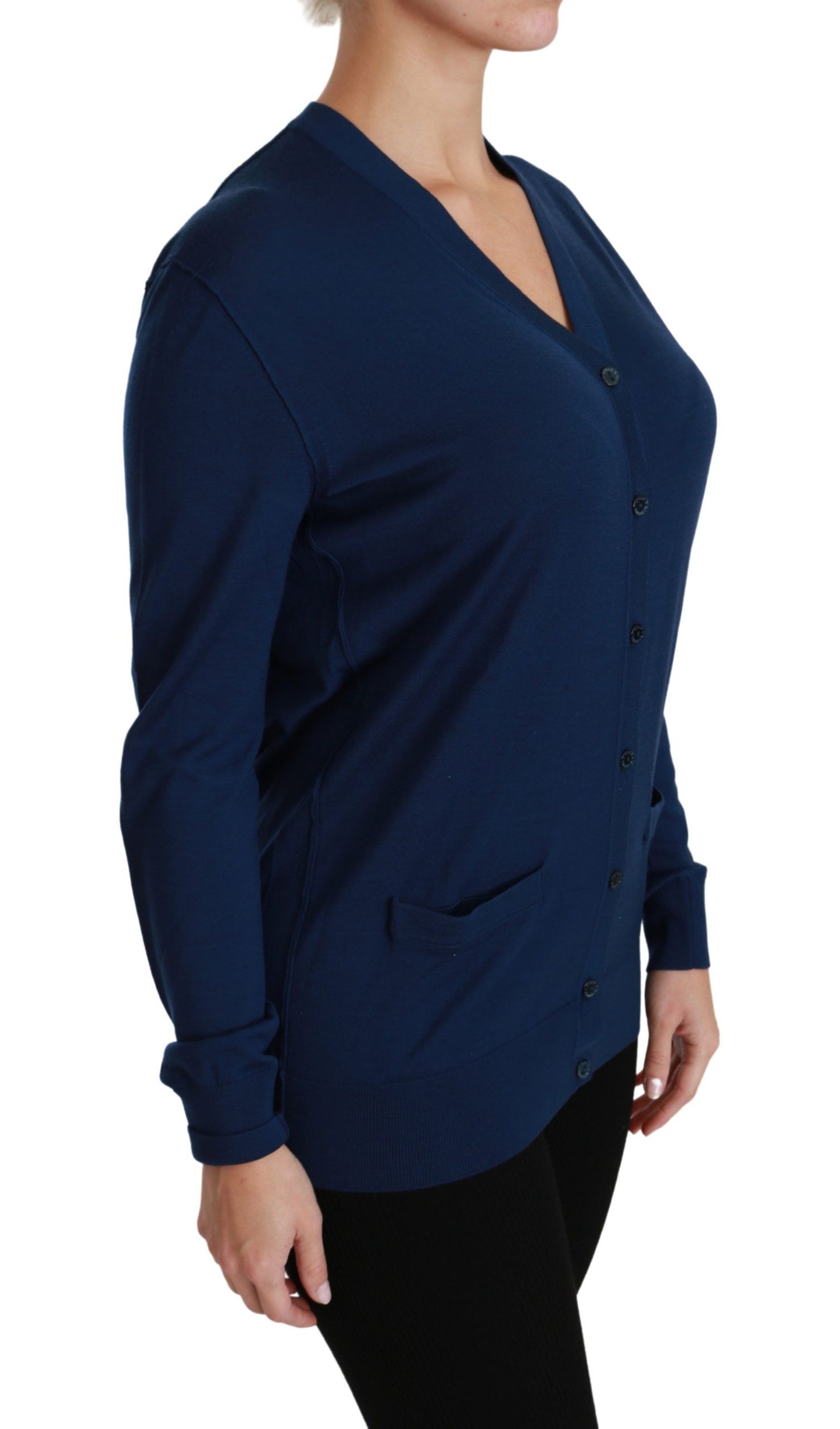 Pull en laine vierge à boutons bleus Dolce &amp; Gabbana
