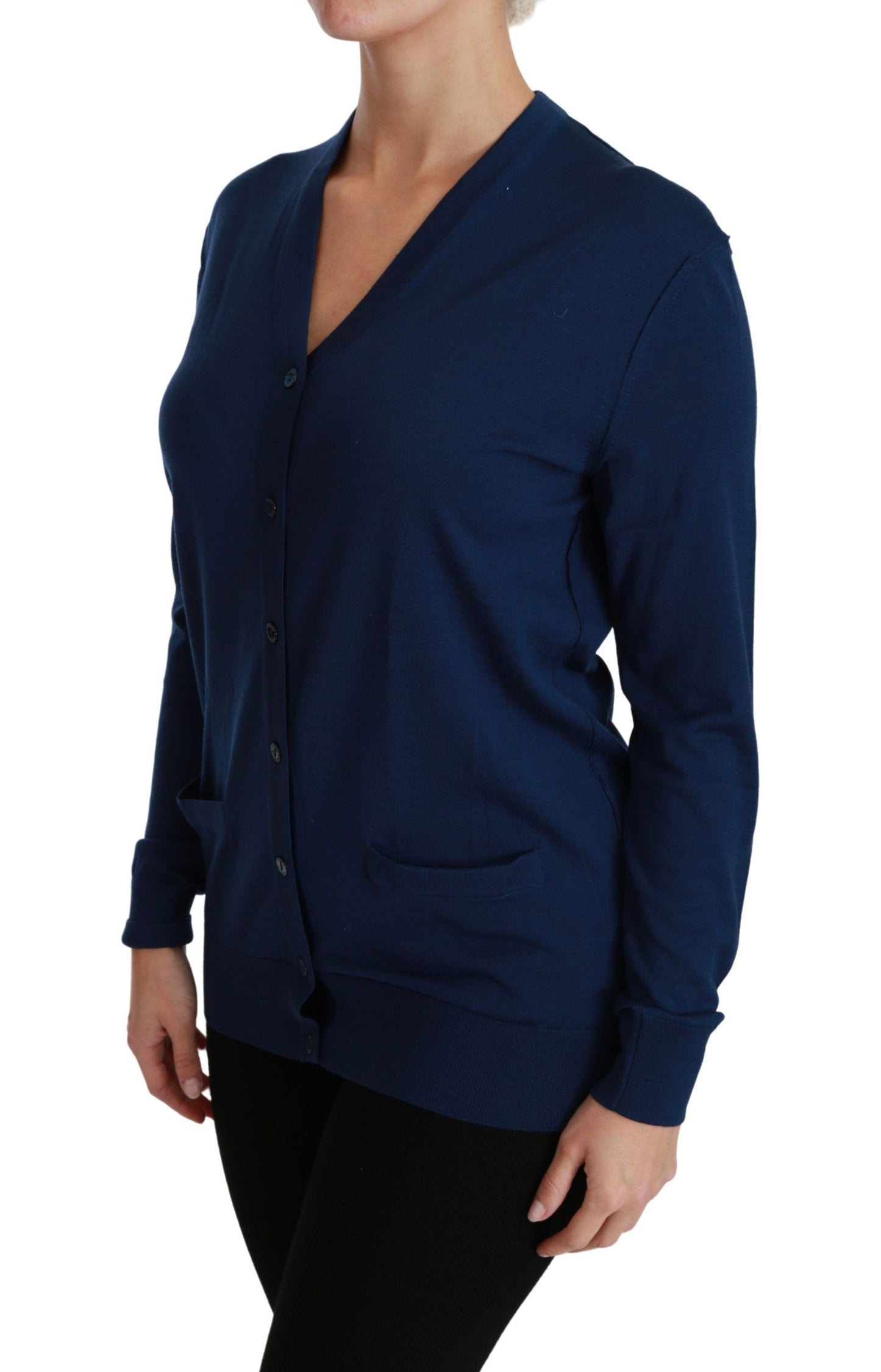 Pull en laine vierge à boutons bleus Dolce &amp; Gabbana