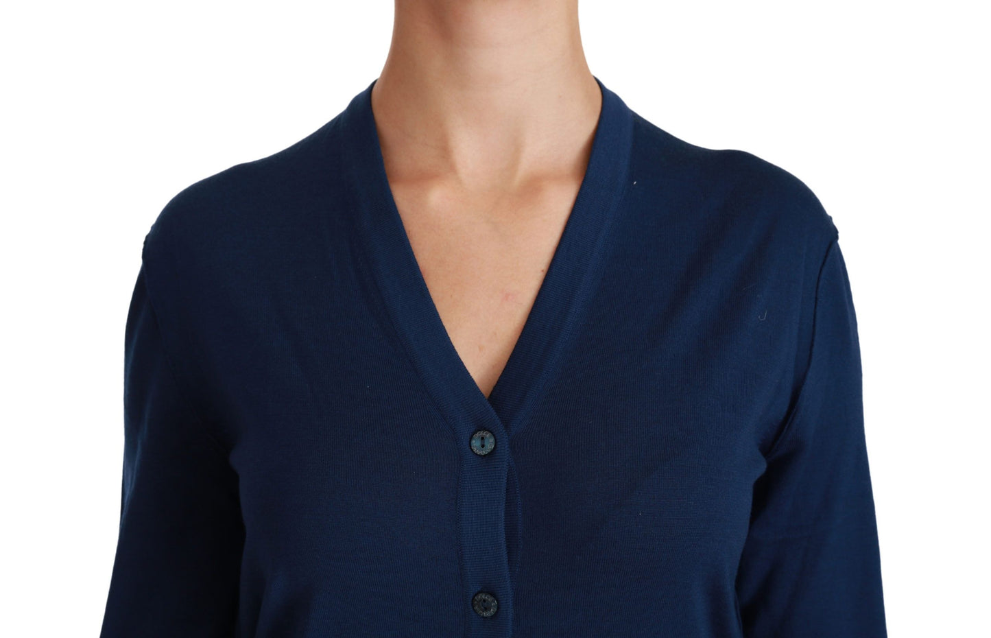 Pull en laine vierge à boutons bleus Dolce &amp; Gabbana