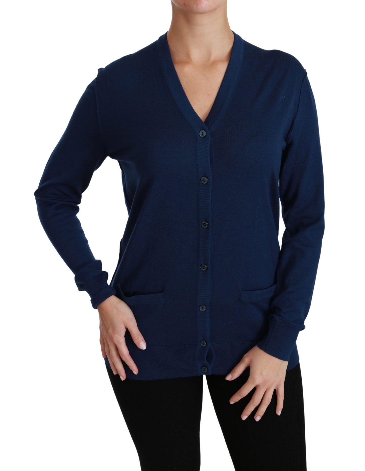 Pull en laine vierge à boutons bleus Dolce &amp; Gabbana