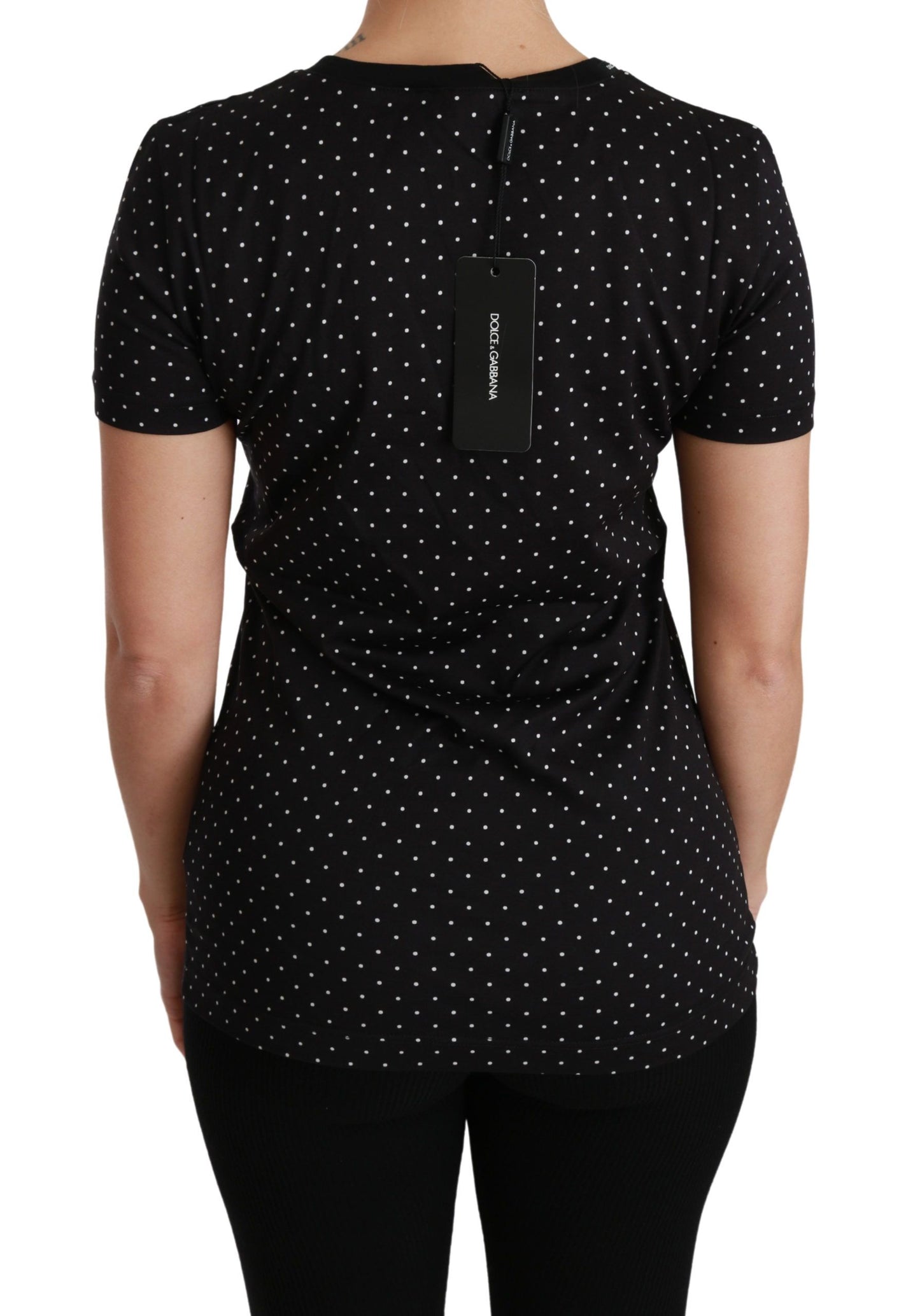 T-shirt ras du cou en coton noir à pois Dolce &amp; Gabbana