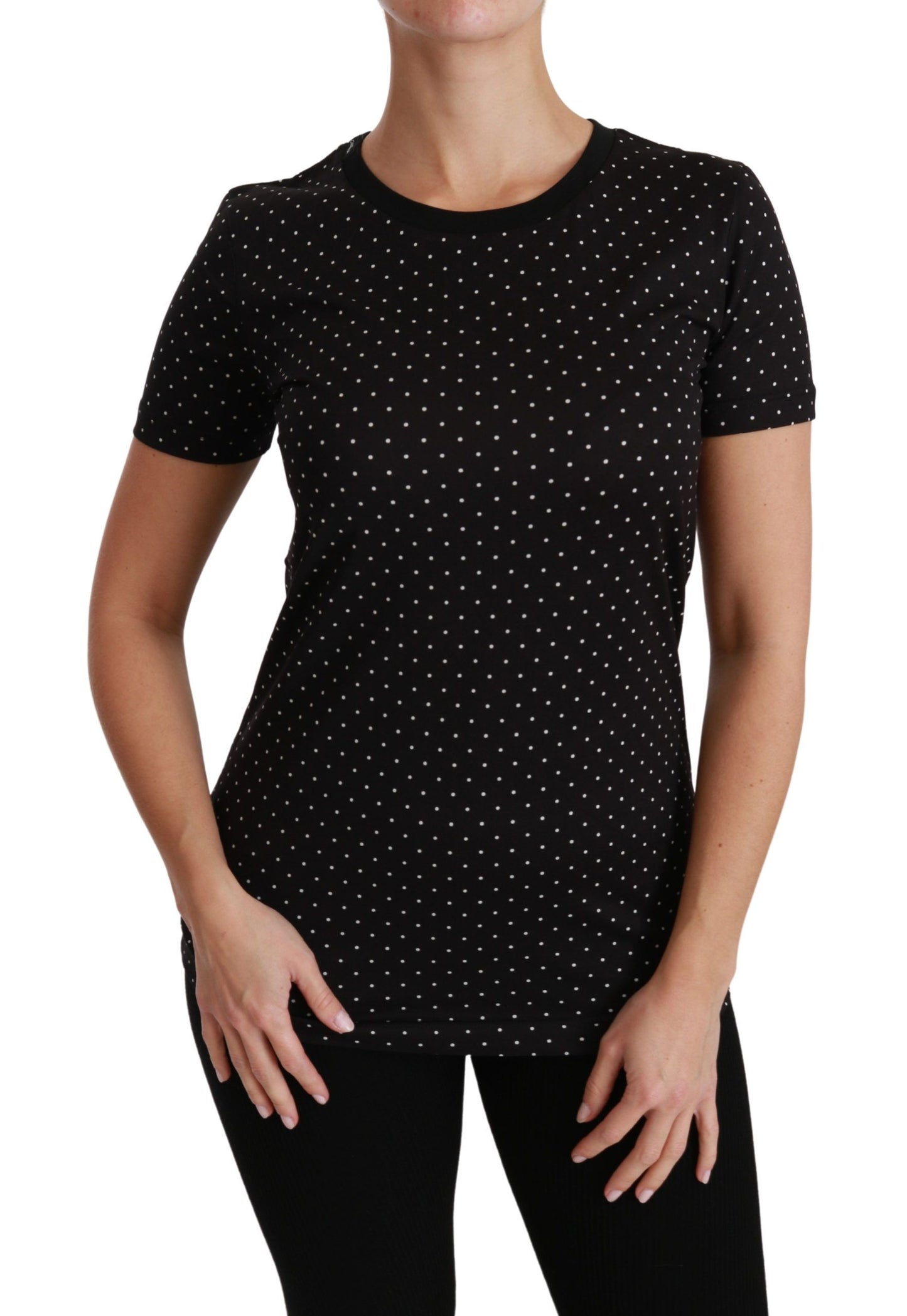 T-shirt ras du cou en coton noir à pois Dolce &amp; Gabbana