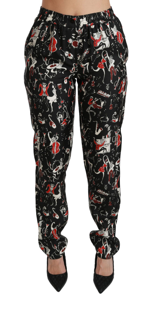 Pantalon taille moyenne en soie noire Dolce &amp; Gabbana