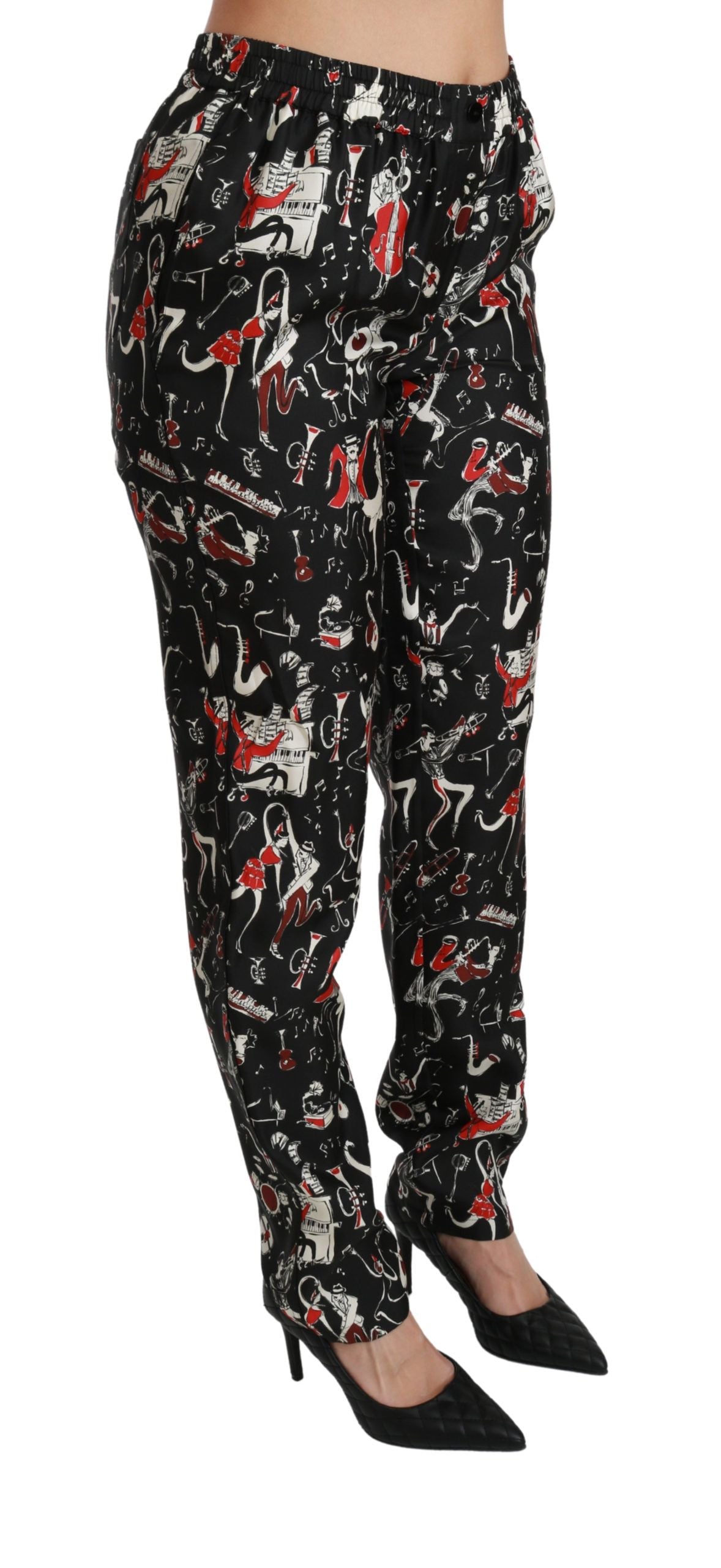 Pantalon taille moyenne en soie noire Dolce &amp; Gabbana