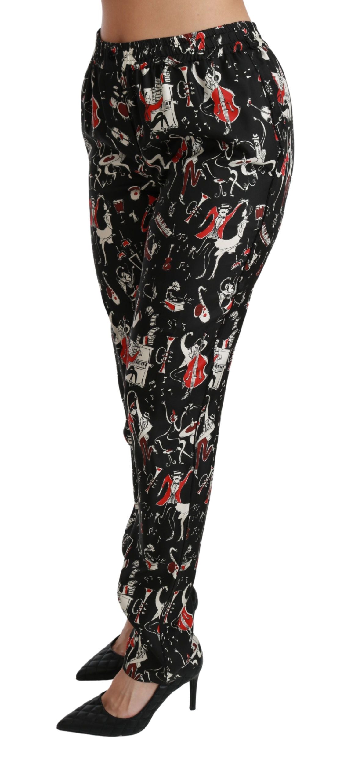 Pantalon taille moyenne en soie noire Dolce &amp; Gabbana
