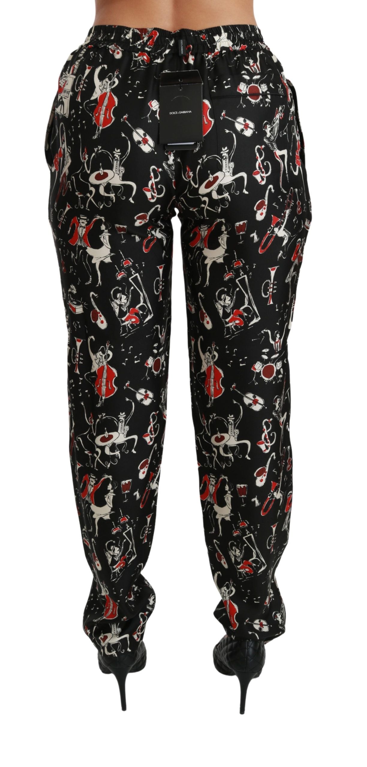 Pantalon taille moyenne en soie noire Dolce &amp; Gabbana