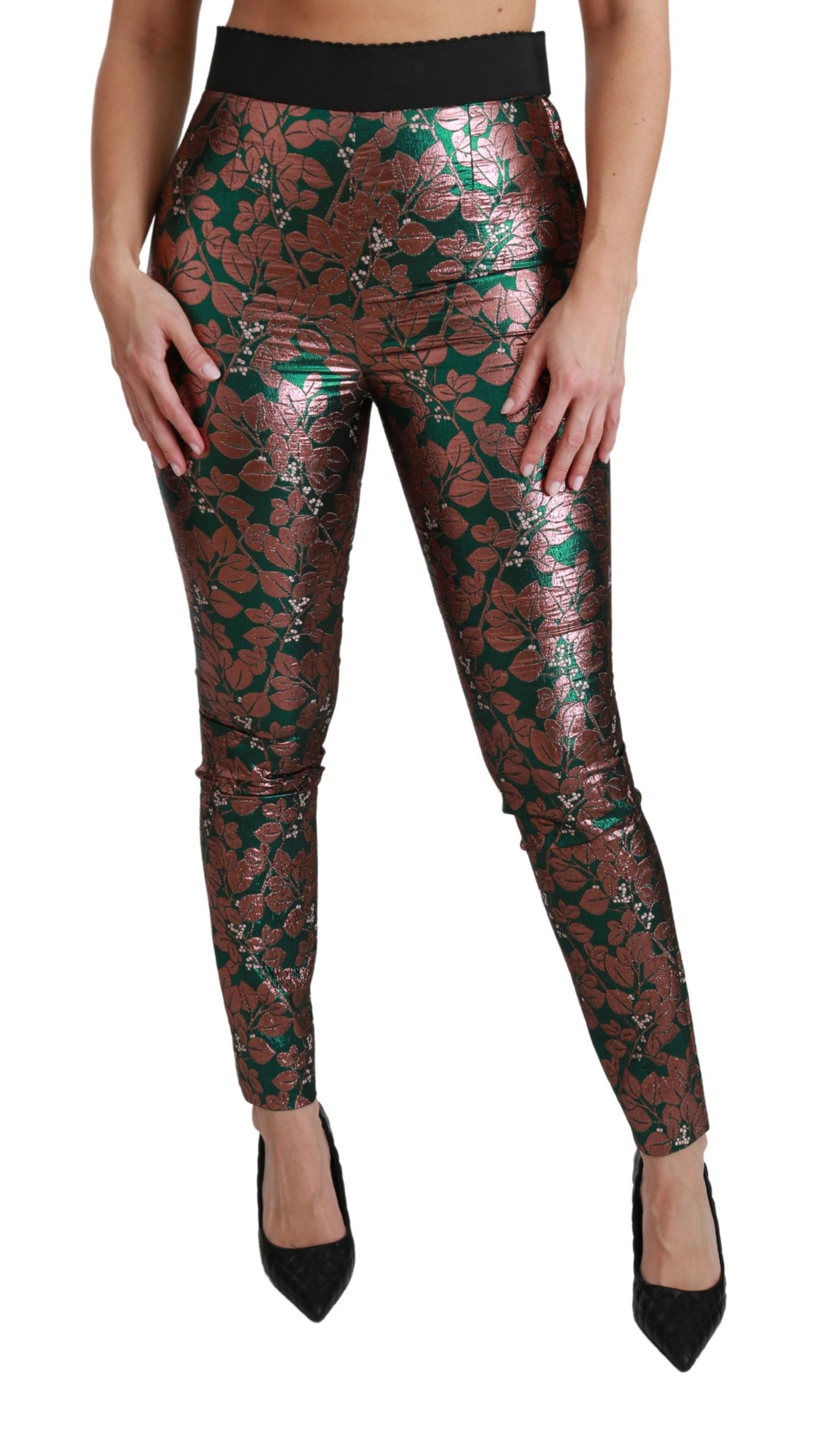 Pantalon skinny Dolce &amp; Gabbana à motif feuille de bronze vert