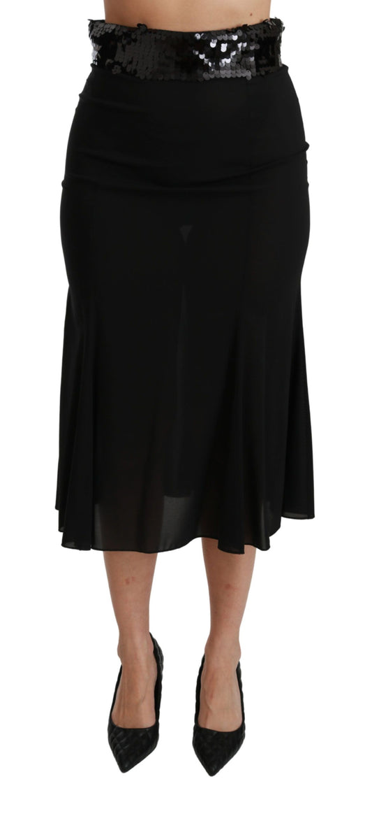 Jupe mi-longue sirène taille haute noire en soie Dolce &amp; Gabbana