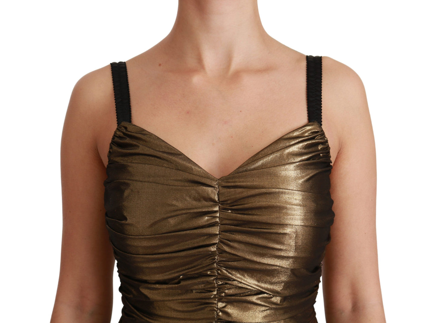 Dolce &amp; Gabbana – Figurbetontes, gerüschtes Stretchkleid in Gold-Metallic