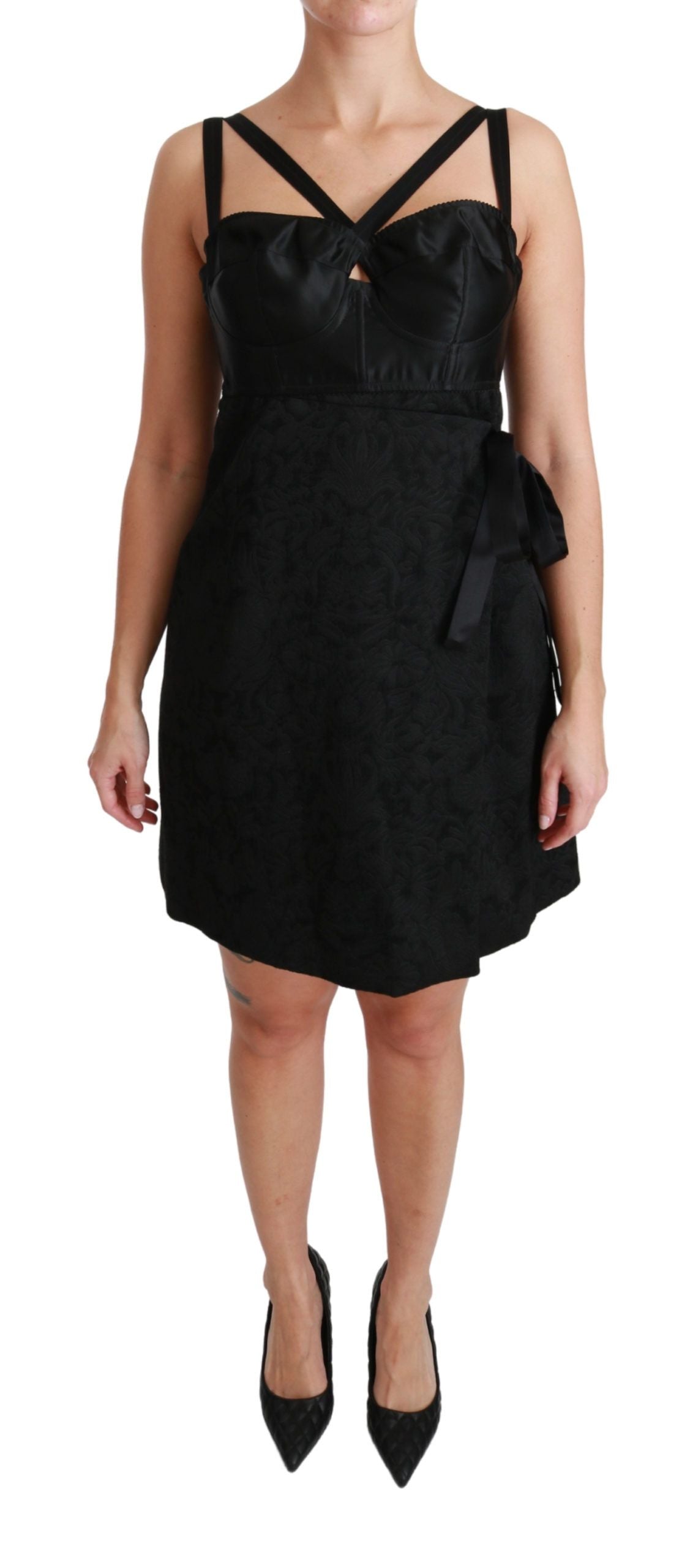 Mini-robe en satin extensible noir Dolce &amp; Gabbana