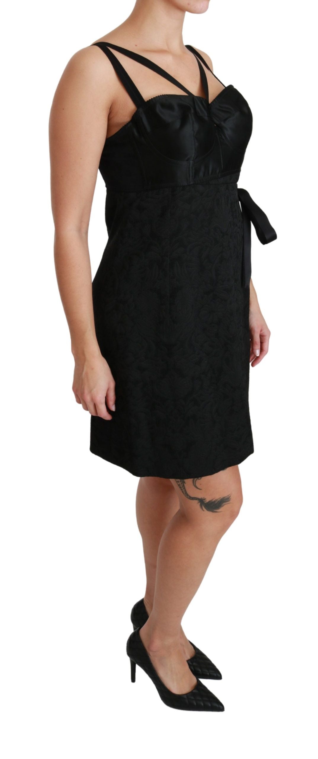 Mini-robe en satin extensible noir Dolce &amp; Gabbana