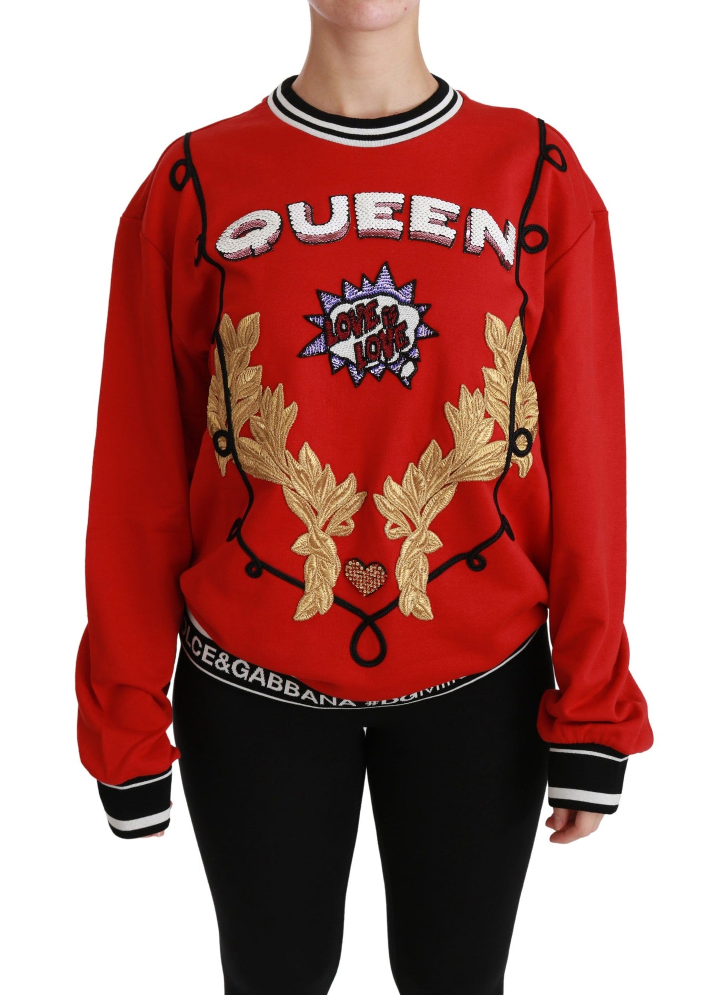 Dolce &amp; Gabbana Red Queen Pailletten-Pullover mit Liebesmotiv
