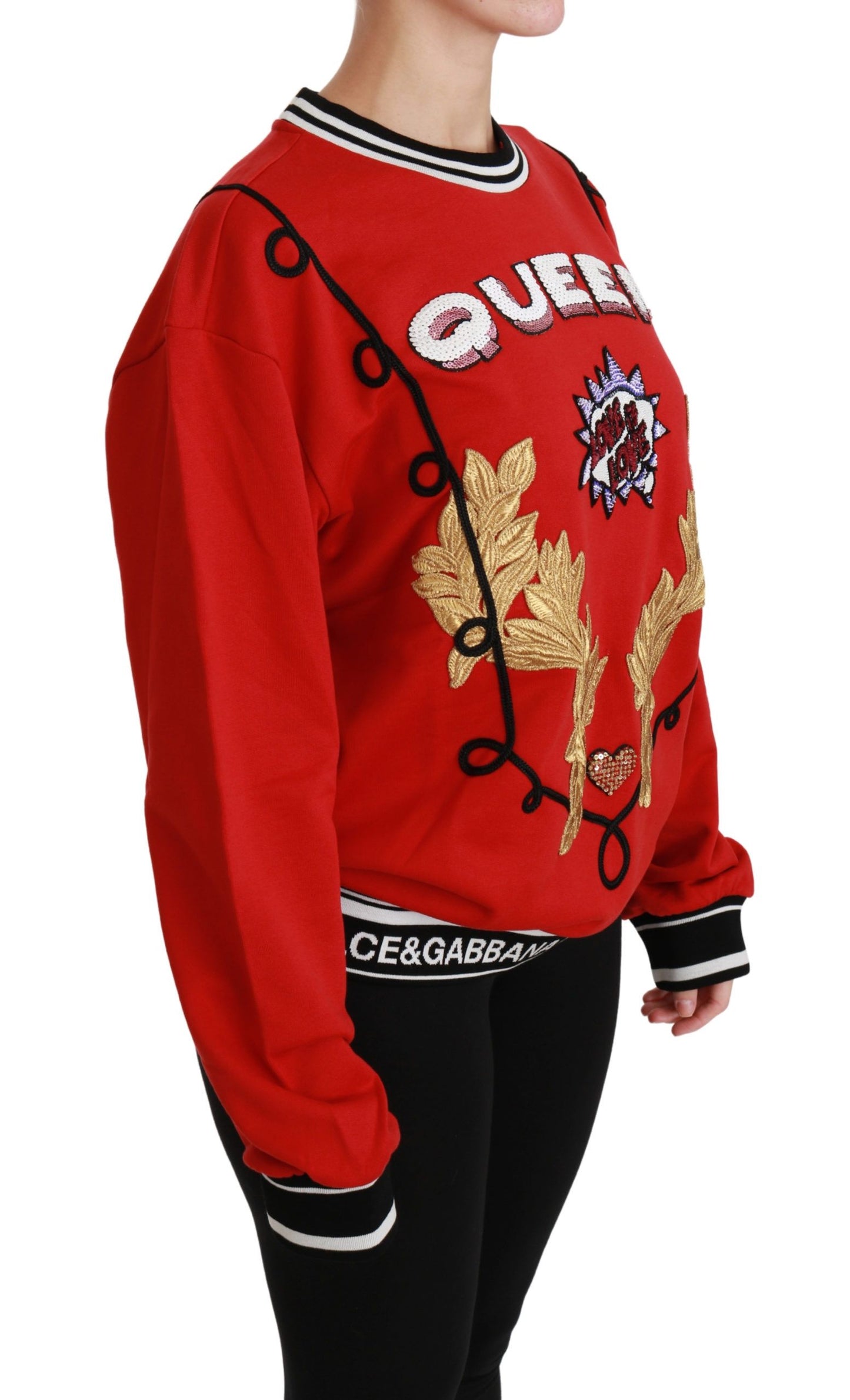 Dolce &amp; Gabbana Red Queen Pailletten-Pullover mit Liebesmotiv