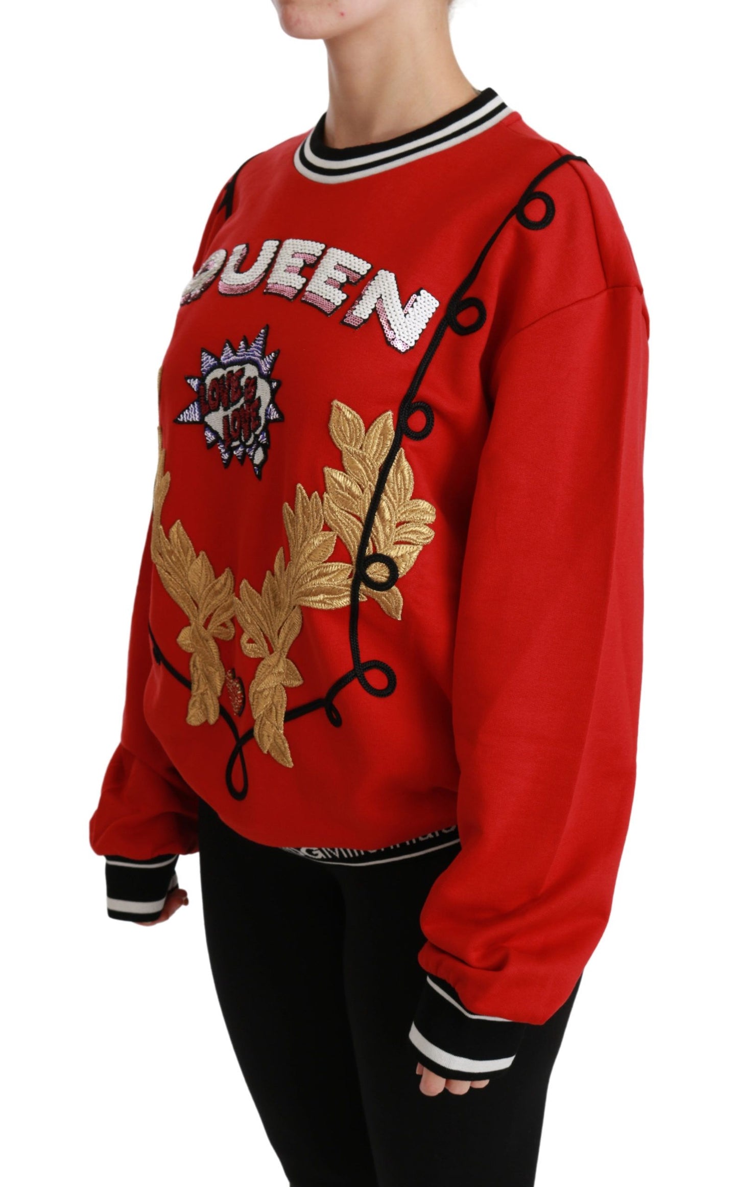 Dolce &amp; Gabbana Red Queen Pailletten-Pullover mit Liebesmotiv