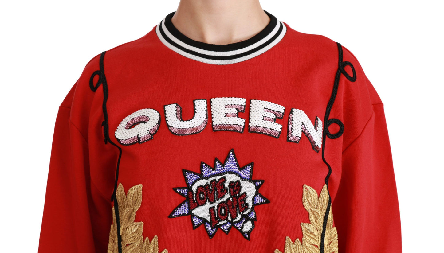 Dolce &amp; Gabbana Red Queen Pailletten-Pullover mit Liebesmotiv