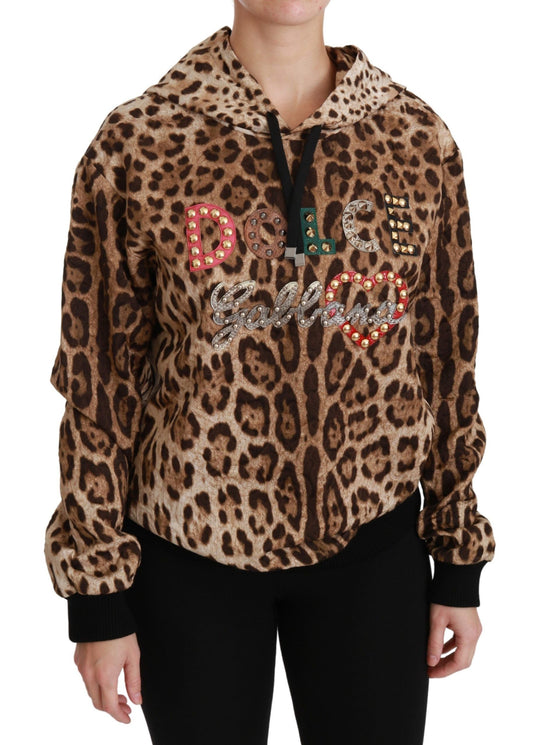 Pull à capuche marron clouté en Ayers et léopard Dolce &amp; Gabbana