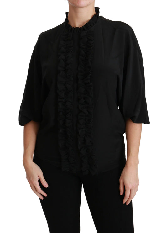 Chemisier à volants en soie noire Dolce &amp; Gabbana